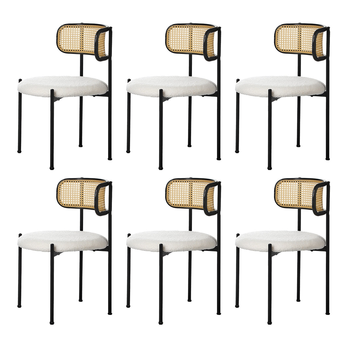 Oikiture Dining Chair Round Boucle Kitchen Lounge Backrest Black and White - Sunyee