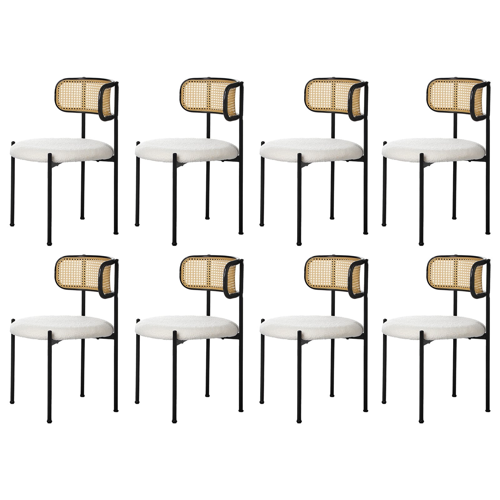 Oikiture Dining Chair Round Boucle Kitchen Lounge Backrest Black and White - Sunyee