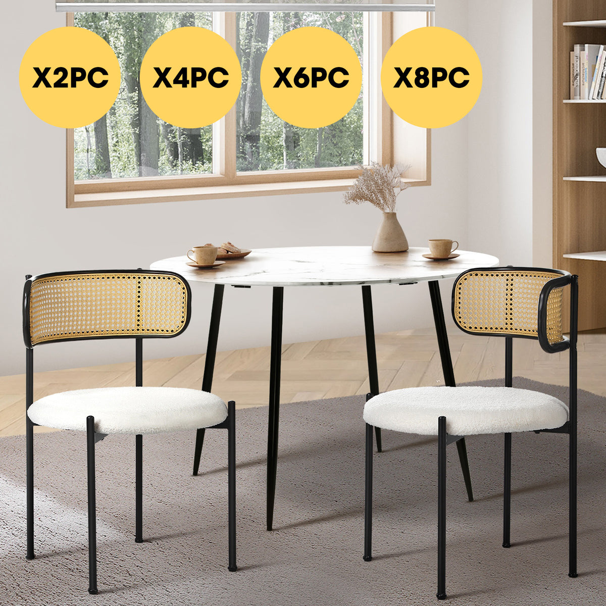 Oikiture Dining Chair Round Boucle Kitchen Lounge Backrest Black and White - Sunyee