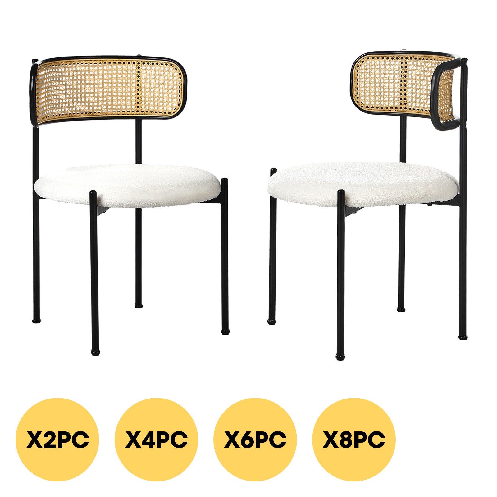 Oikiture Dining Chair Round Boucle Kitchen Lounge Backrest Black and White - Sunyee