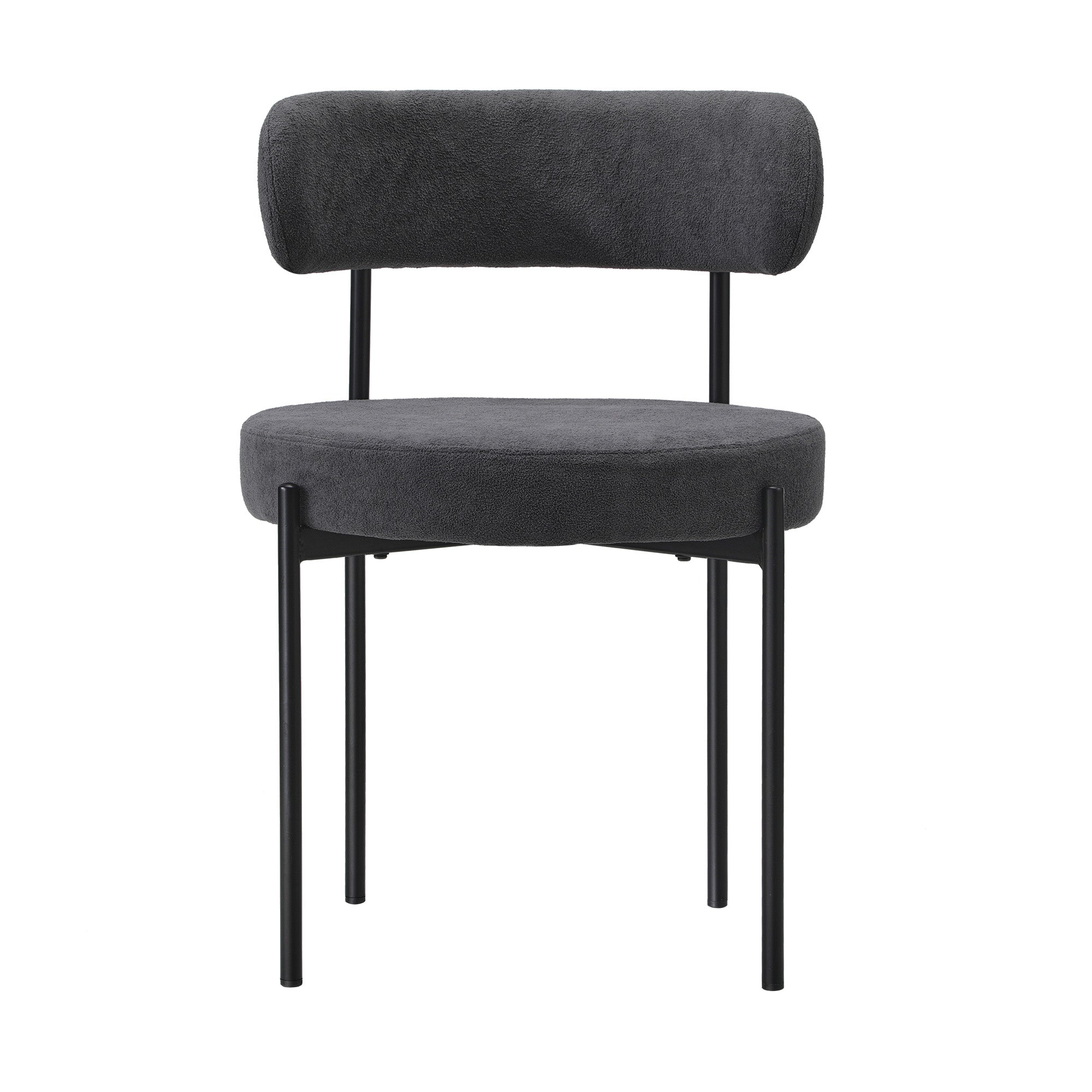 Oikiture 2x Dining Chair Round Boucle Kitchen Lounge Seats Backrest Dark Grey - Sunyee