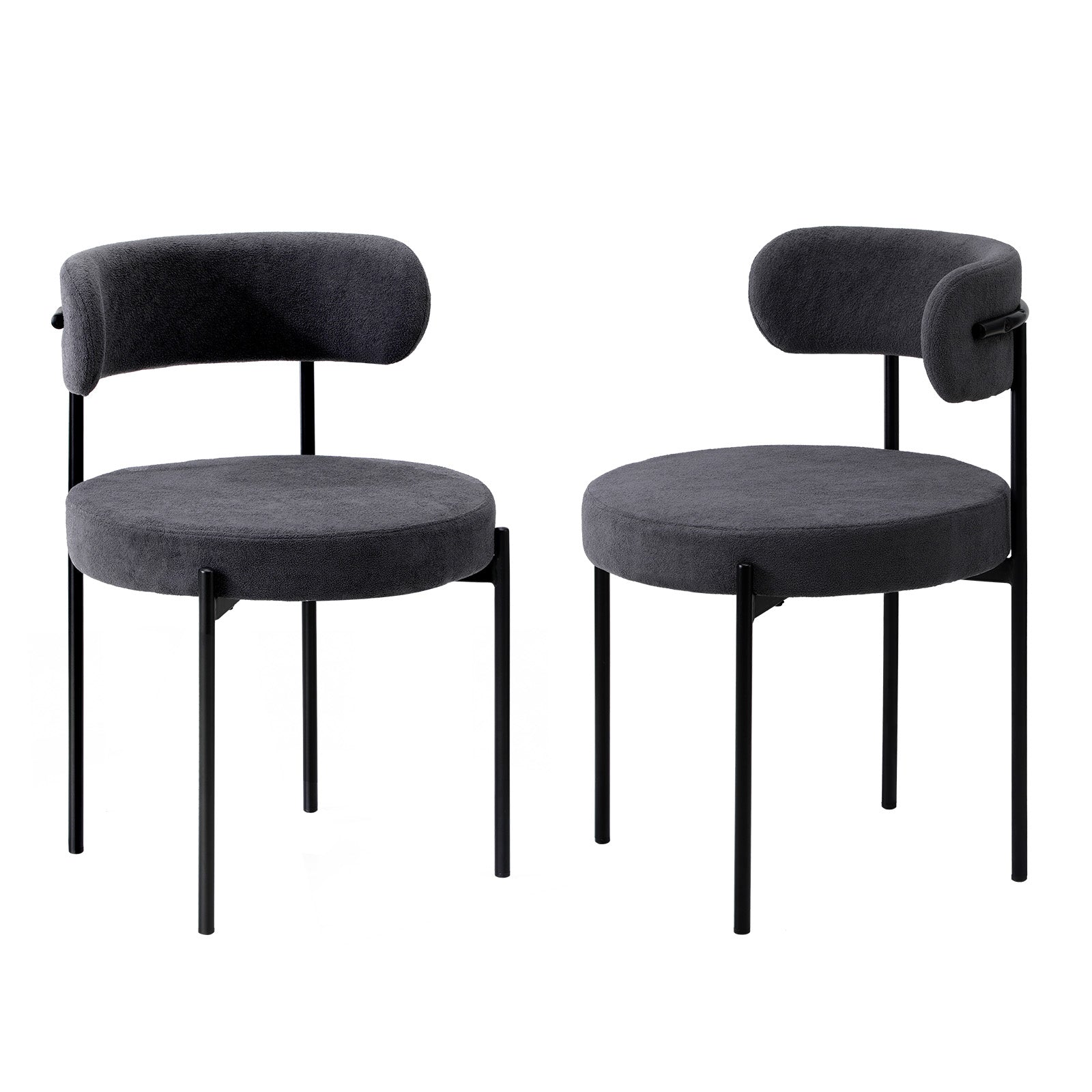 Oikiture 2x Dining Chair Round Boucle Kitchen Lounge Seats Backrest Dark Grey - Sunyee