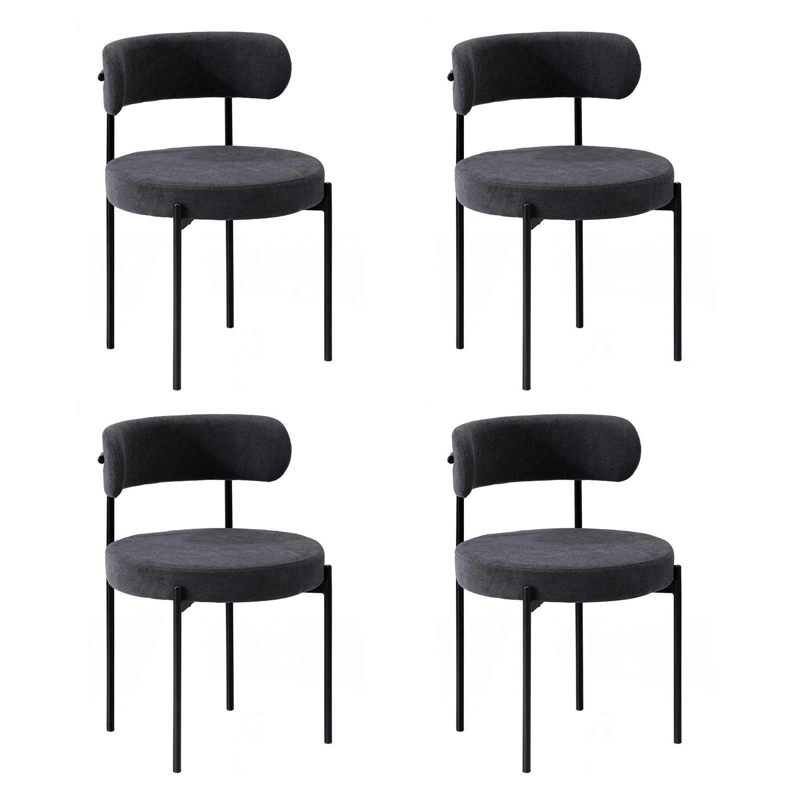 Oikiture 4x Dining Chair Round Boucle Kitchen Lounge Seats Backrest Dark Grey - Sunyee