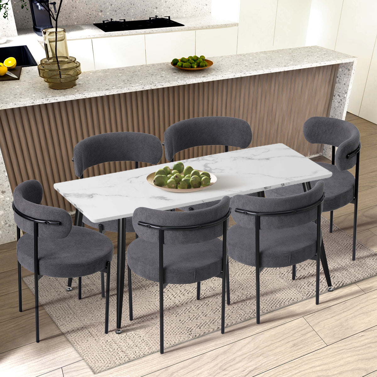 Oikiture 4x Dining Chair Round Boucle Kitchen Lounge Seats Backrest Dark Grey - Sunyee