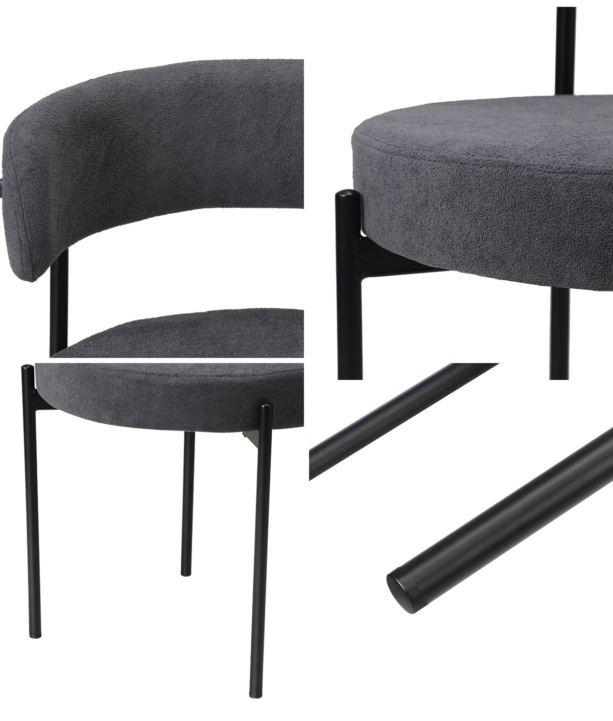 Oikiture 4x Dining Chair Round Boucle Kitchen Lounge Seats Backrest Dark Grey - Sunyee
