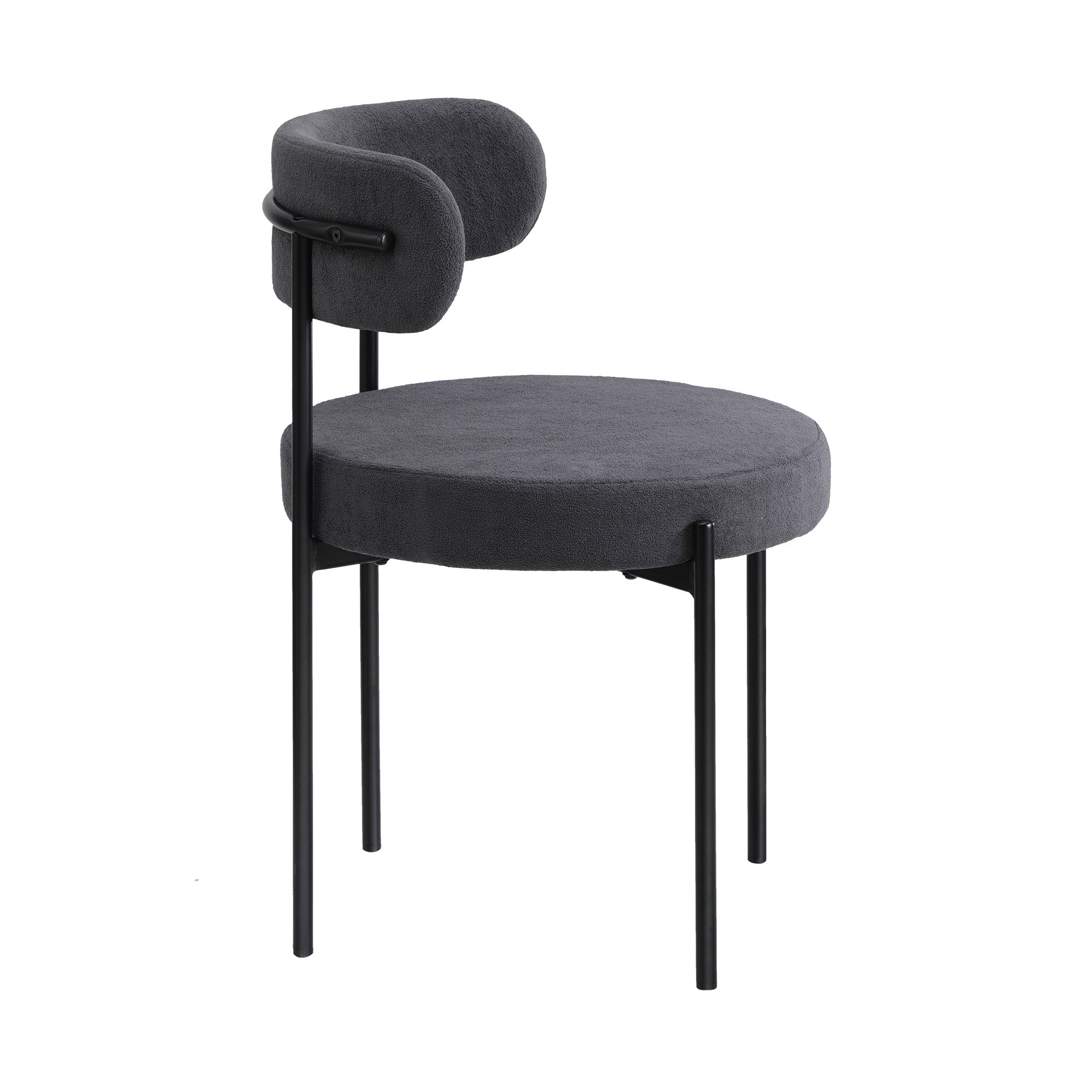 Oikiture 4x Dining Chair Round Boucle Kitchen Lounge Seats Backrest Dark Grey - Sunyee