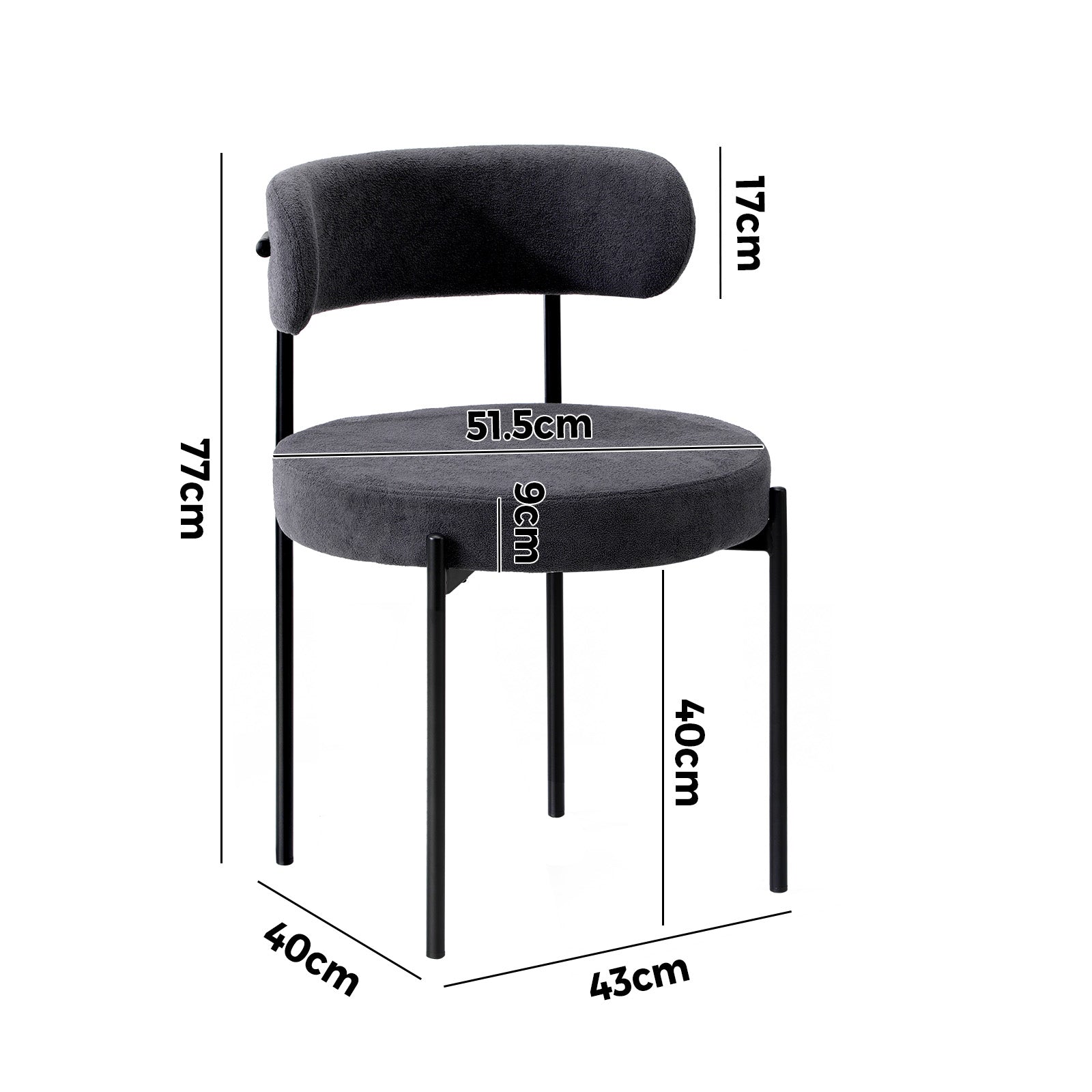 Oikiture 4x Dining Chair Round Boucle Kitchen Lounge Seats Backrest Dark Grey - Sunyee