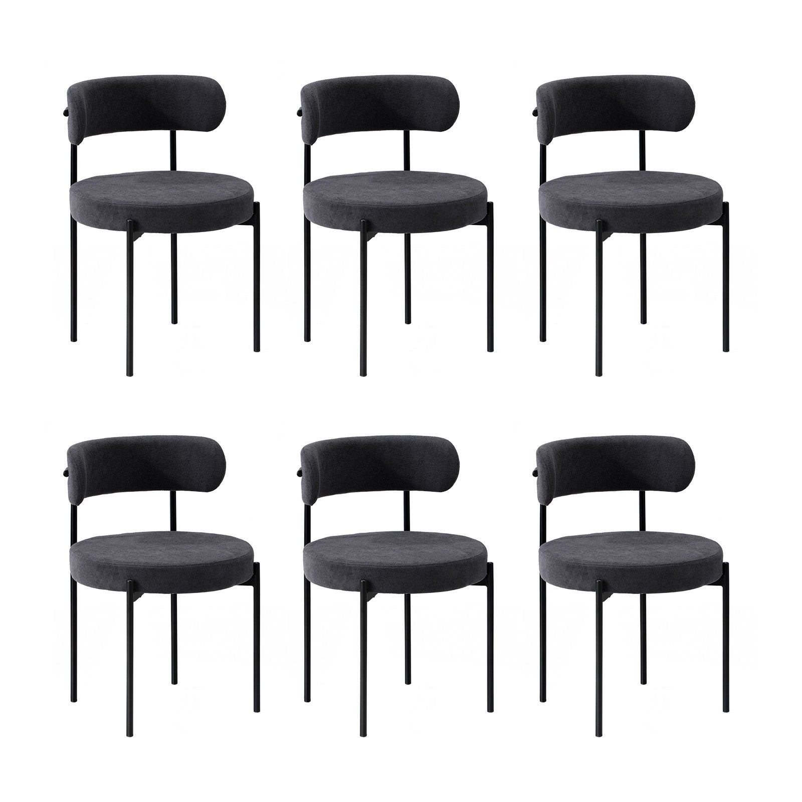 Oikiture 6x Dining Chair Round Boucle Kitchen Lounge Seats Backrest Dark Grey - Sunyee