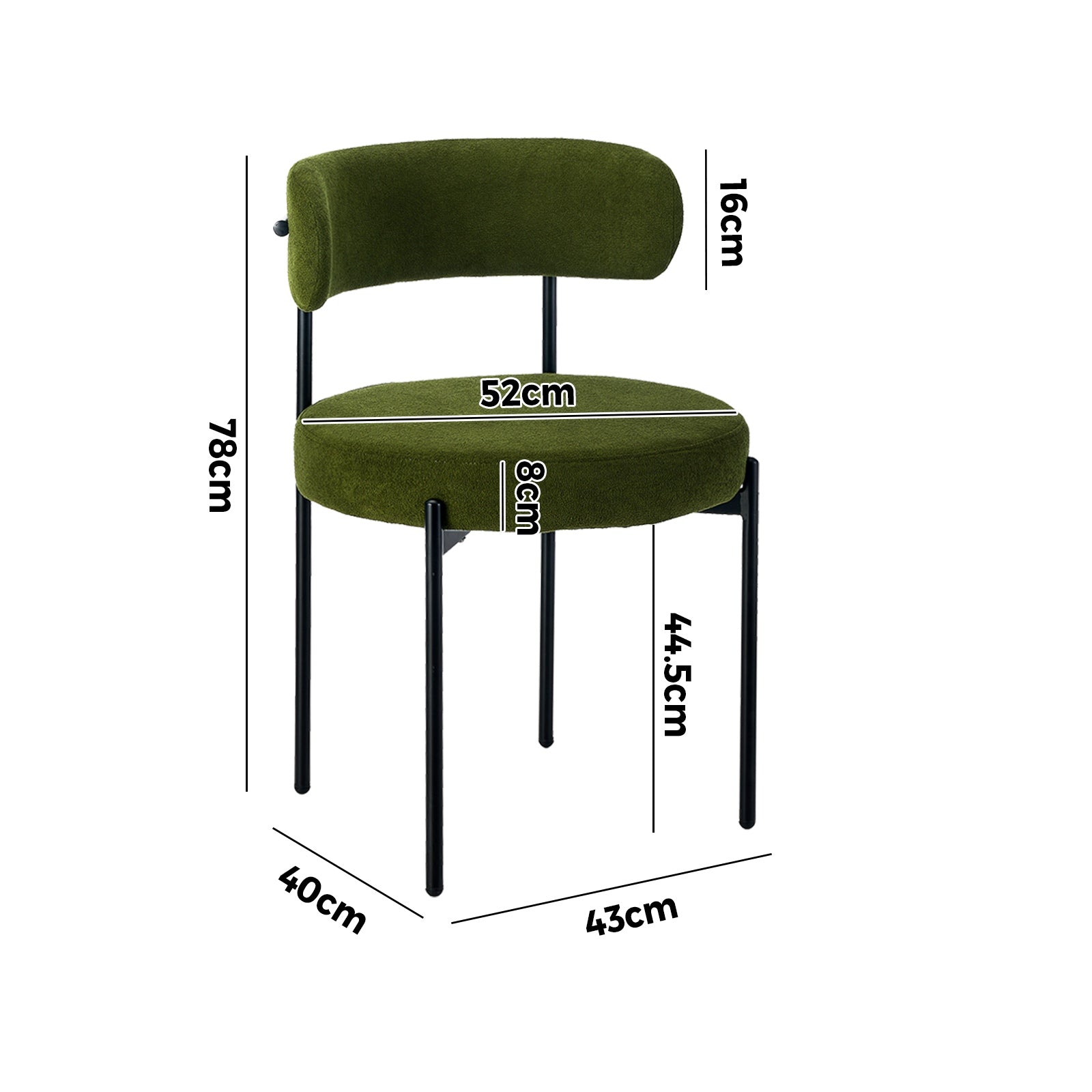 Oikiture 2x Dining Chair Round Boucle Kitchen Lounge Seats Backrest Green - Sunyee