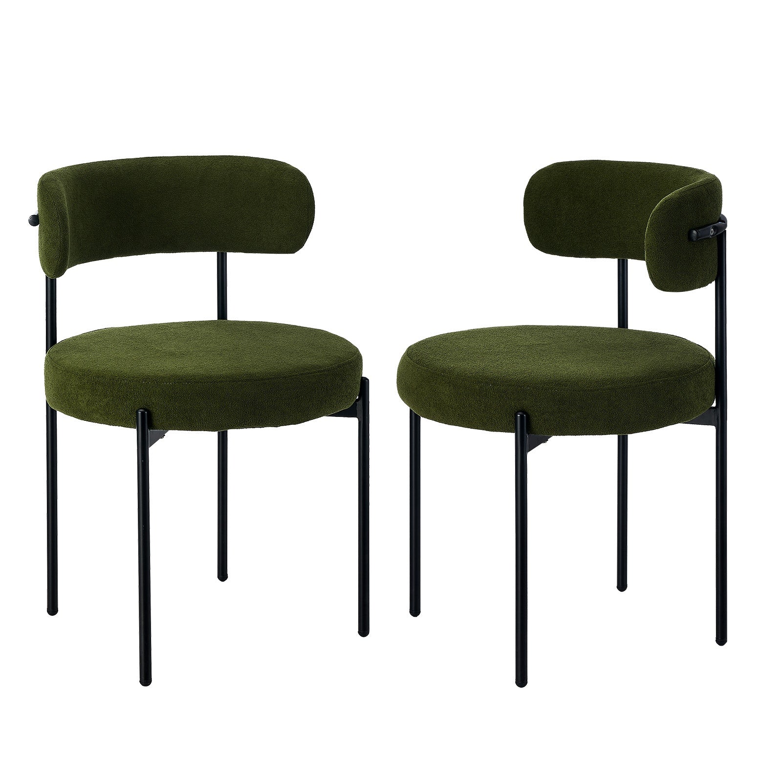 Oikiture 2x Dining Chair Round Boucle Kitchen Lounge Seats Backrest Green - Sunyee