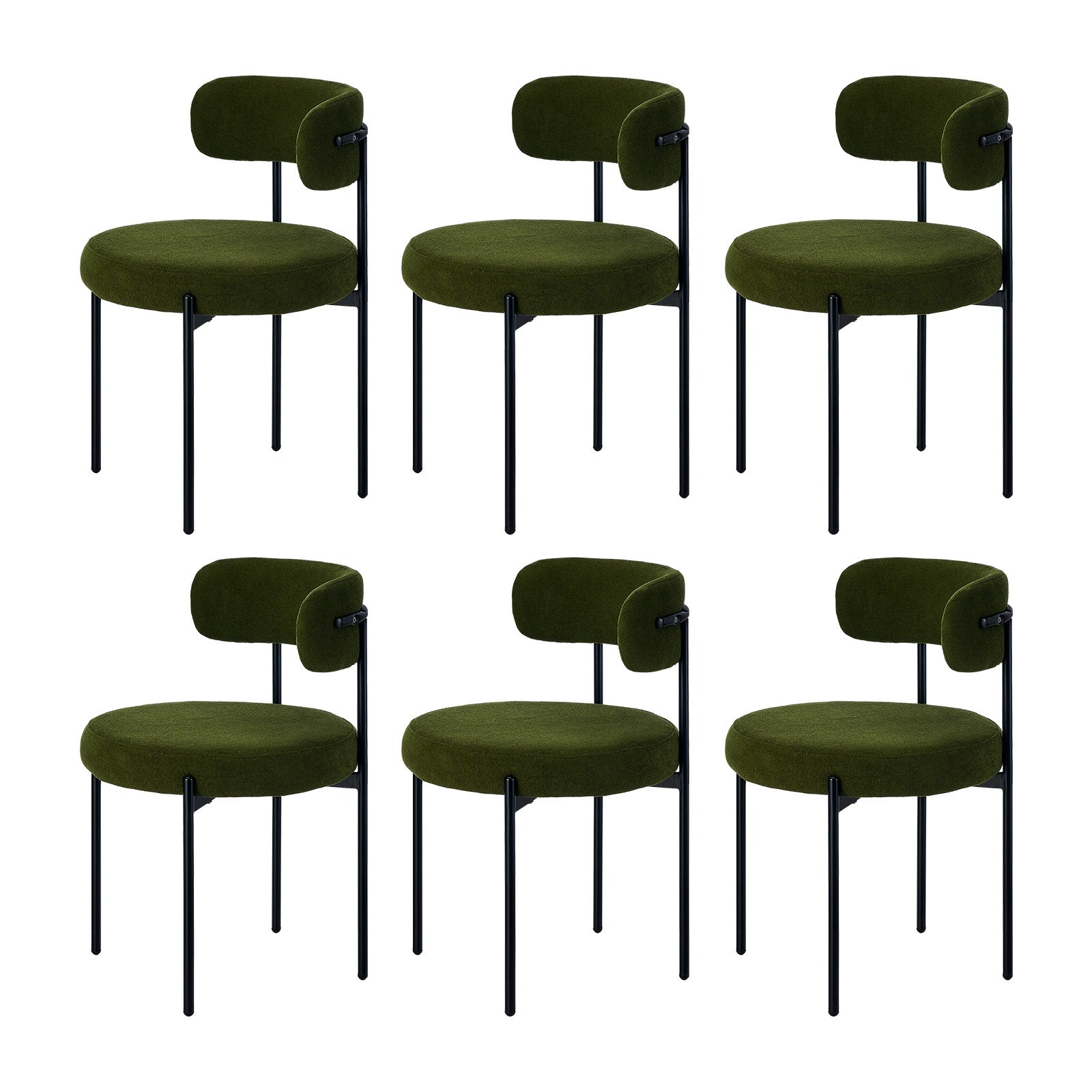 Oikiture 6x Dining Chair Round Boucle Kitchen Lounge Seats Backrest Green - Sunyee