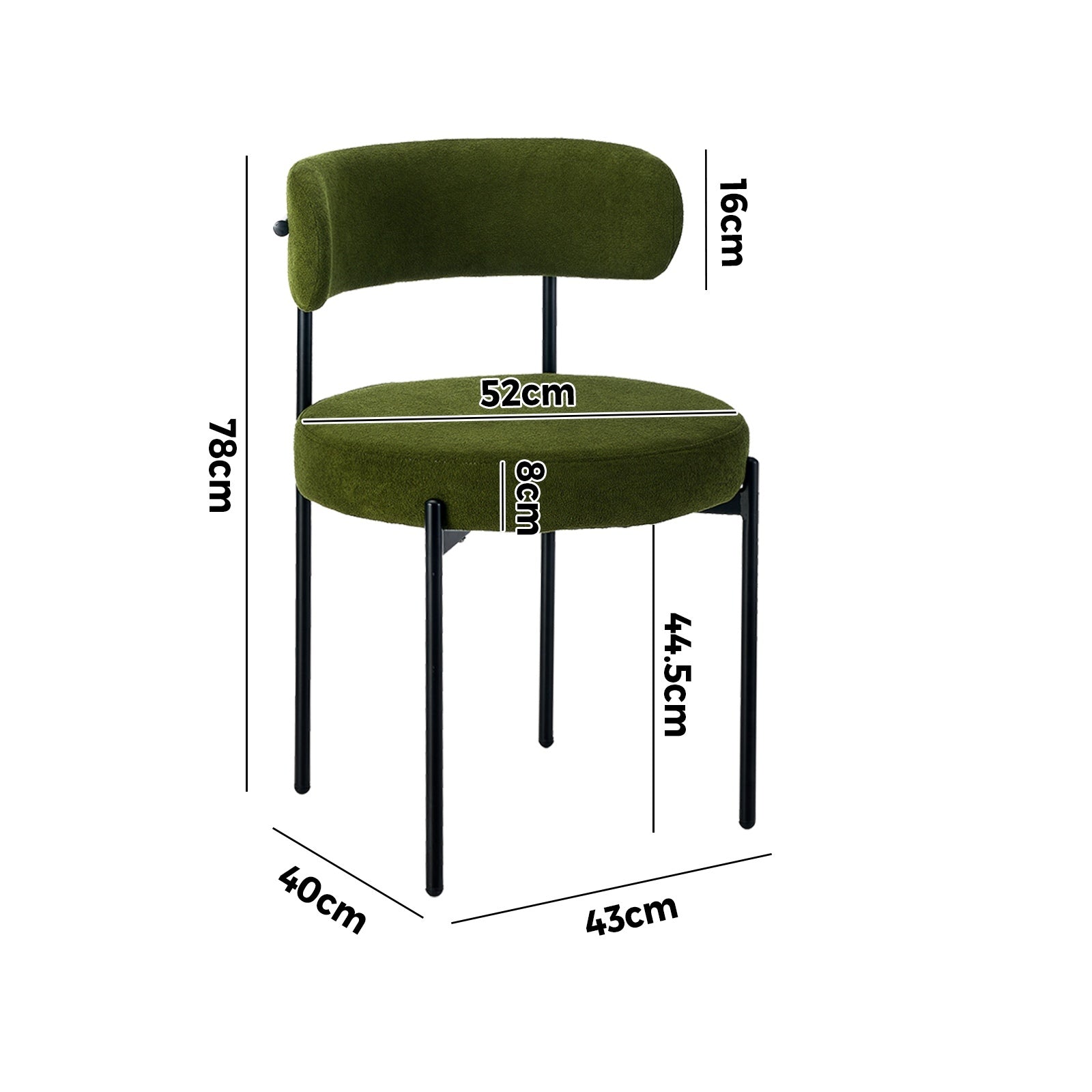 Oikiture 8x Dining Chair Round Boucle Kitchen Lounge Seats Backrest Green - Sunyee