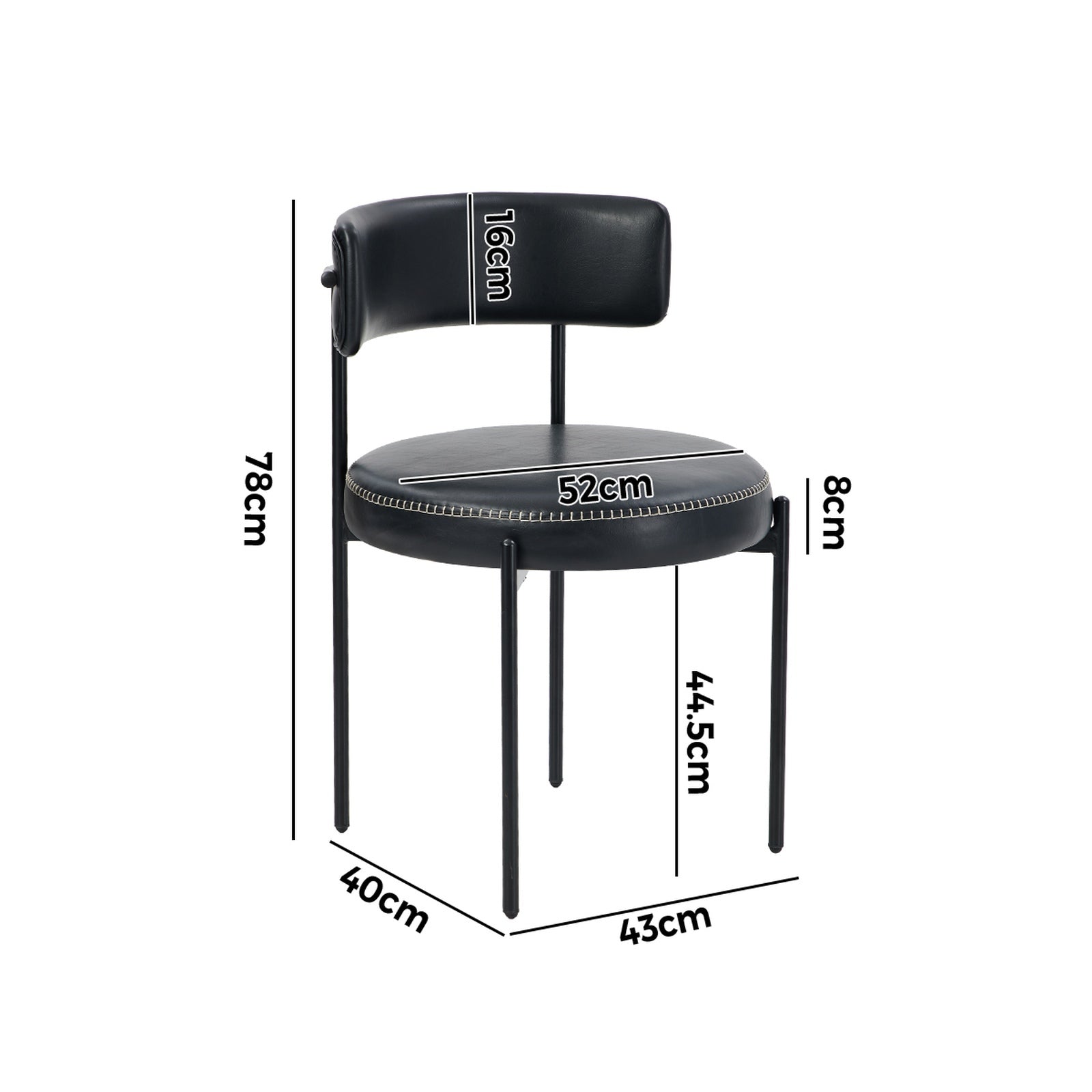 Oikiture 2x Dining Chair Round Kitchen Lounge Seats PU Leather Black - Sunyee