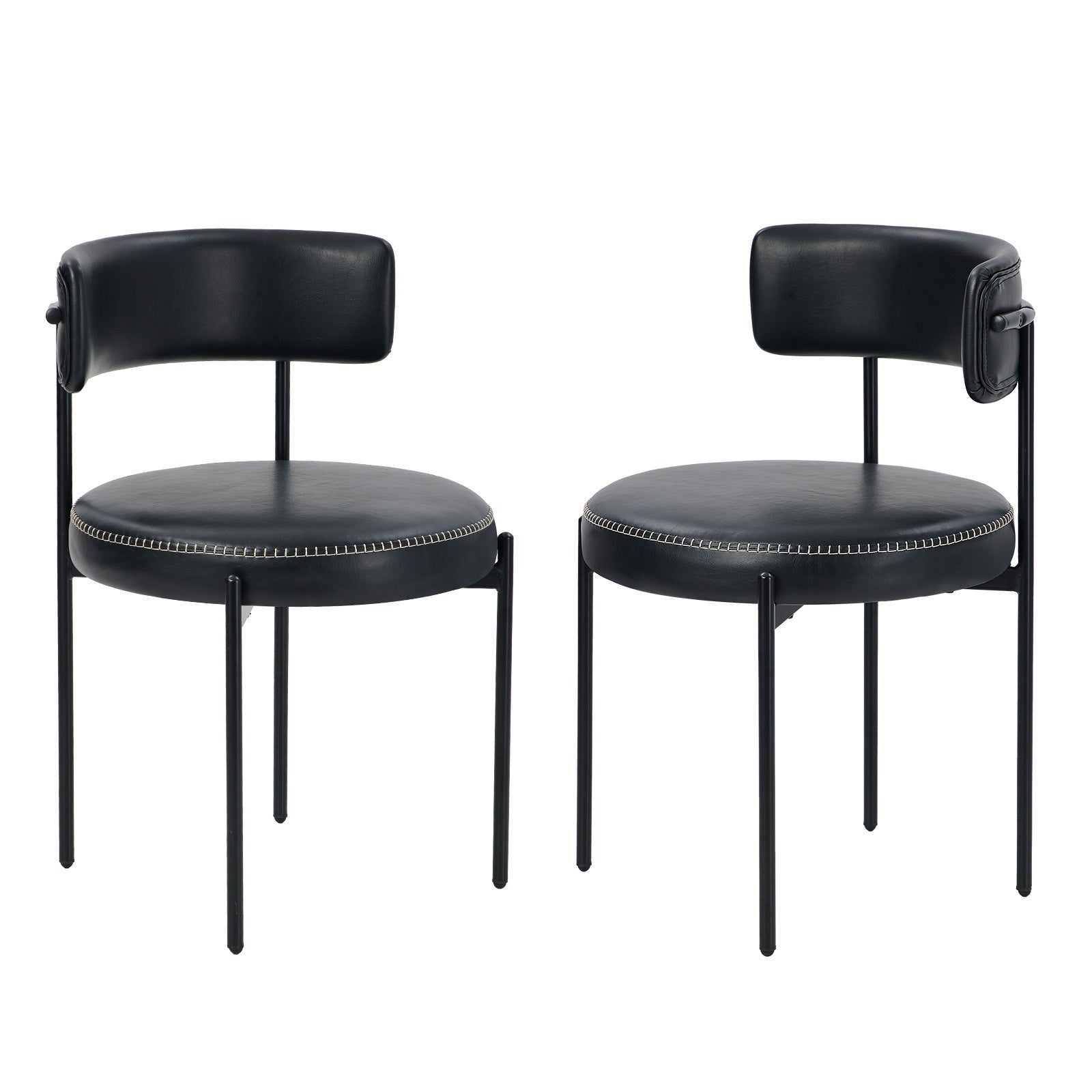 Oikiture 2x Dining Chair Round Kitchen Lounge Seats PU Leather Black - Sunyee