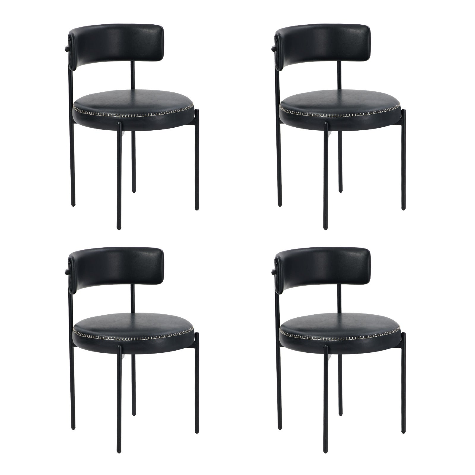 Oikiture 4x Dining Chair Round Kitchen Lounge Seats PU Leather Black - Sunyee