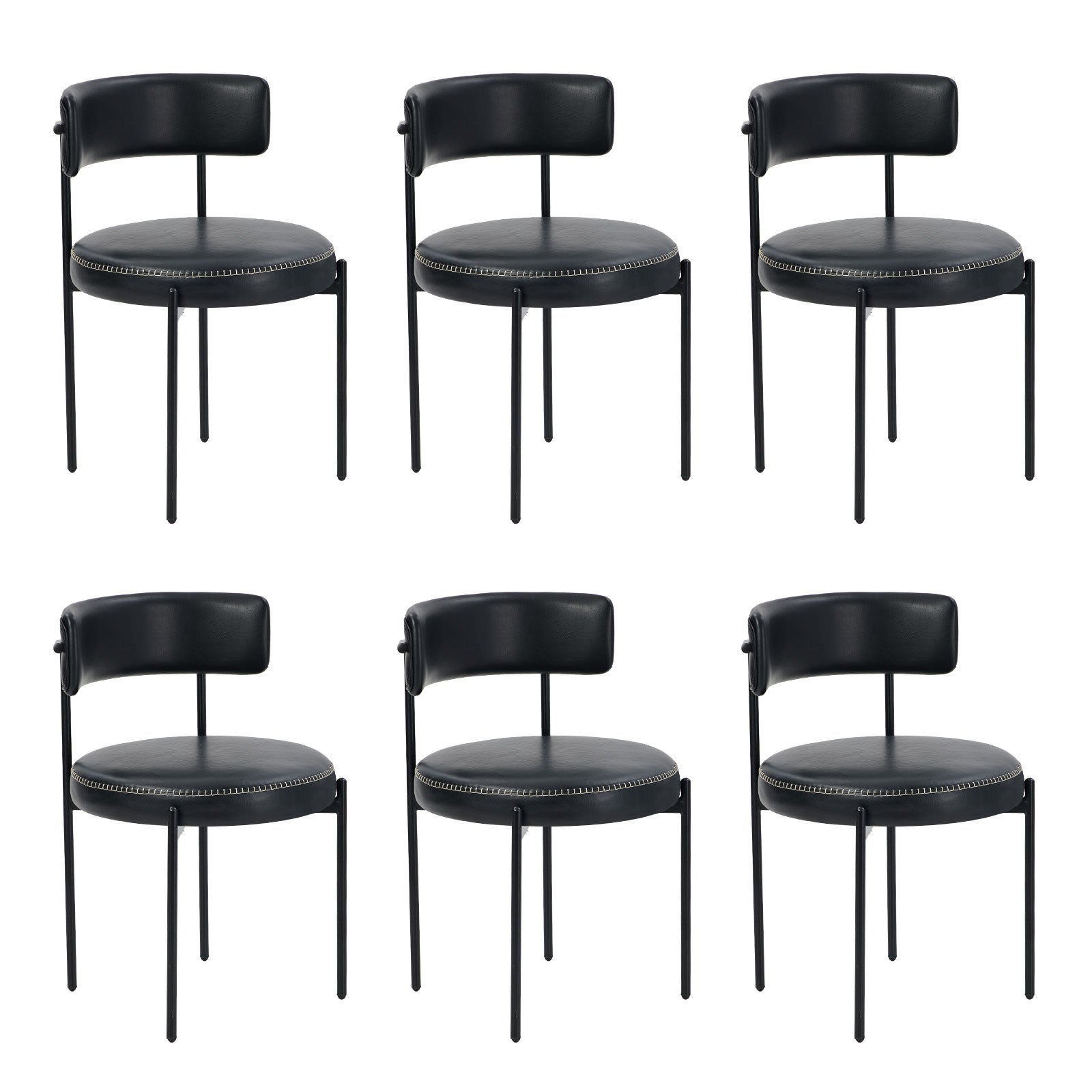 Oikiture 6x Dining Chair Round Kitchen Lounge Seats PU Leather Black - Sunyee
