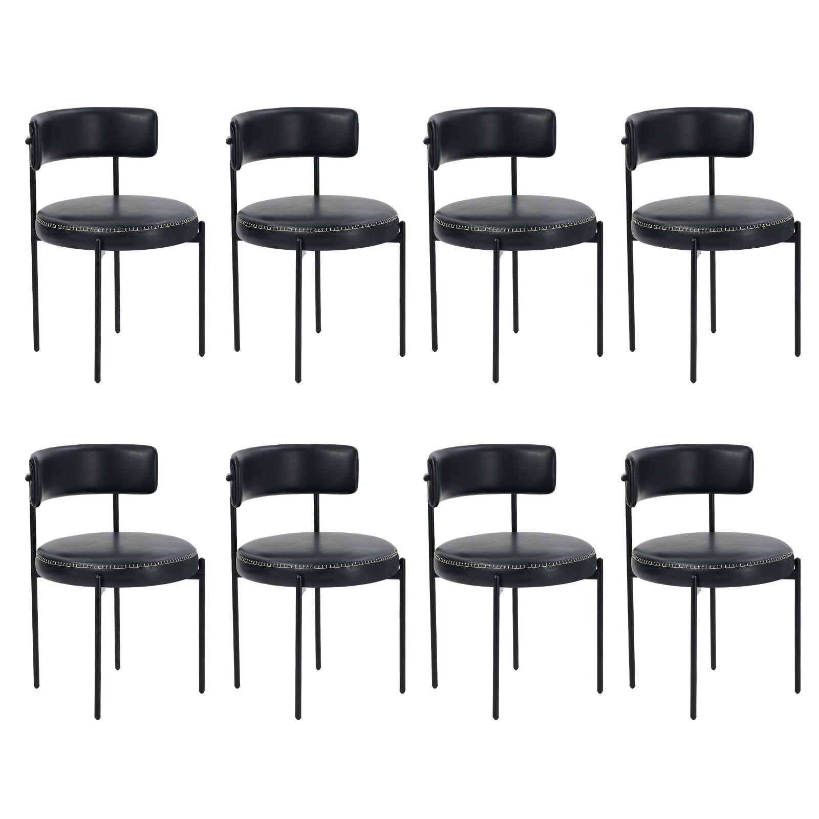 Oikiture 8x Dining Chair Round Kitchen Lounge Seats PU Leather Black - Sunyee