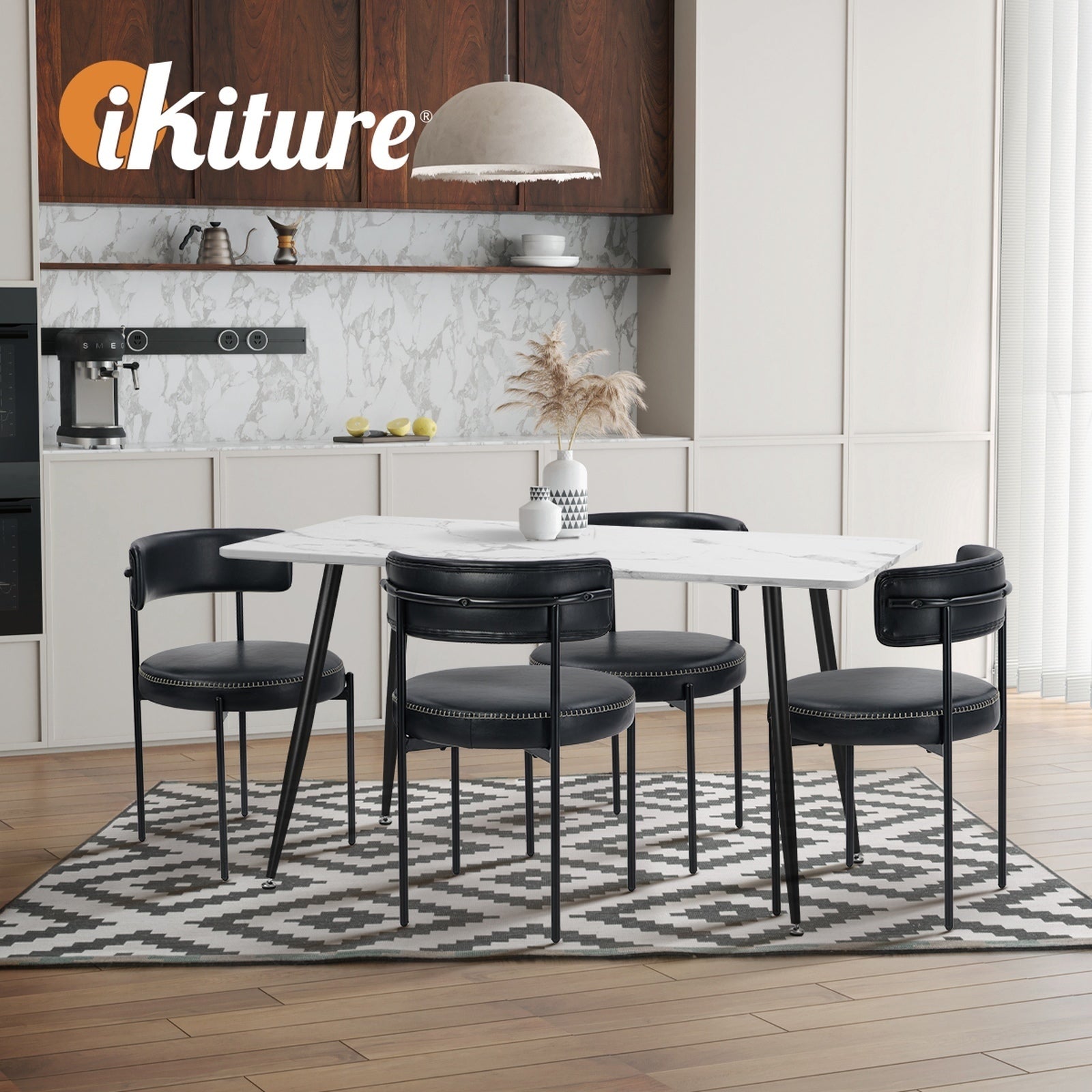 Oikiture 8x Dining Chair Round Kitchen Lounge Seats PU Leather Black - Sunyee