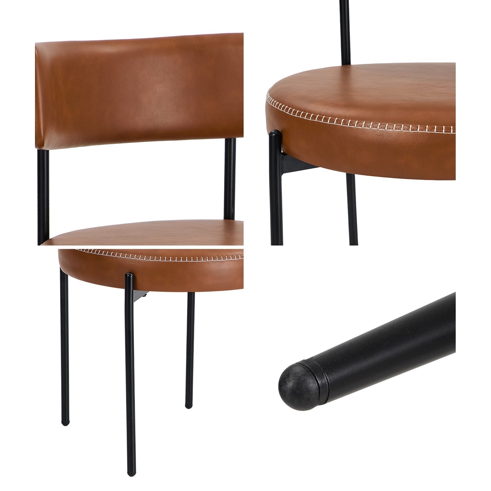Oikiture 4x Dining Chair Round Kitchen Lounge Seats PU Leather Brown - Sunyee