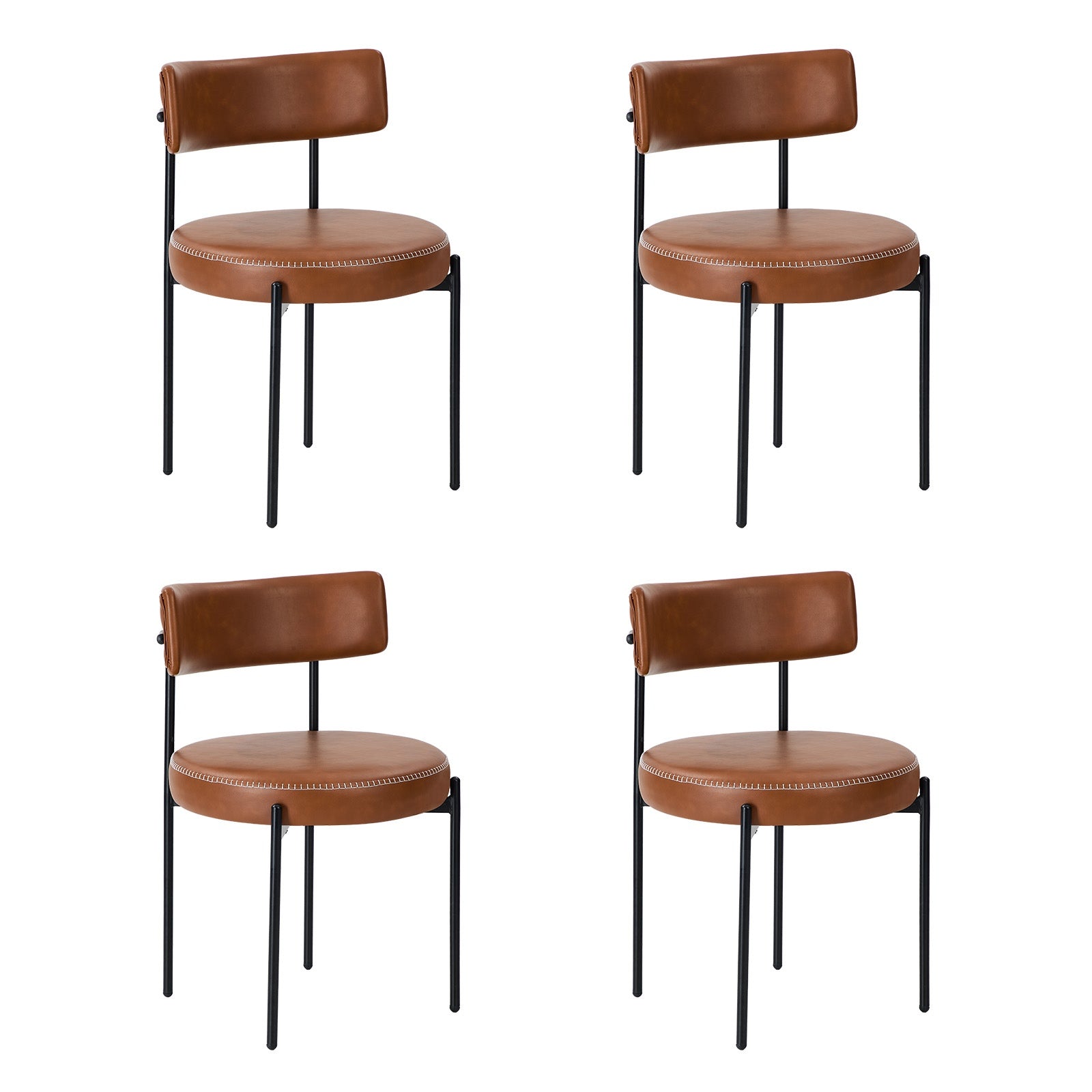 Oikiture 4x Dining Chair Round Kitchen Lounge Seats PU Leather Brown - Sunyee