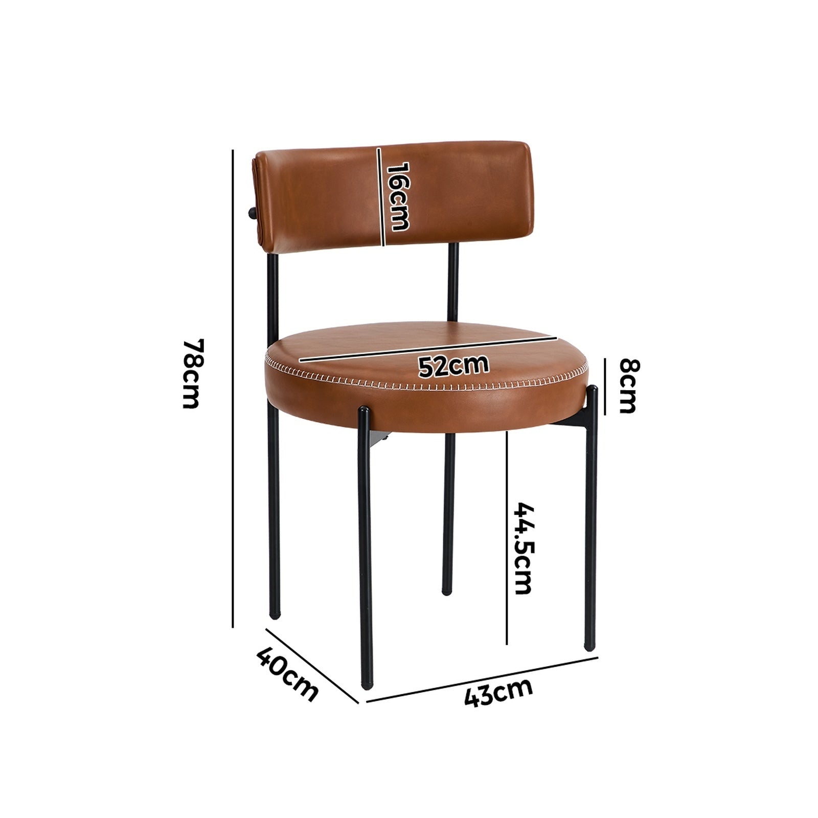 Oikiture 6x Dining Chair Round Kitchen Lounge Seats PU Leather Brown - Sunyee