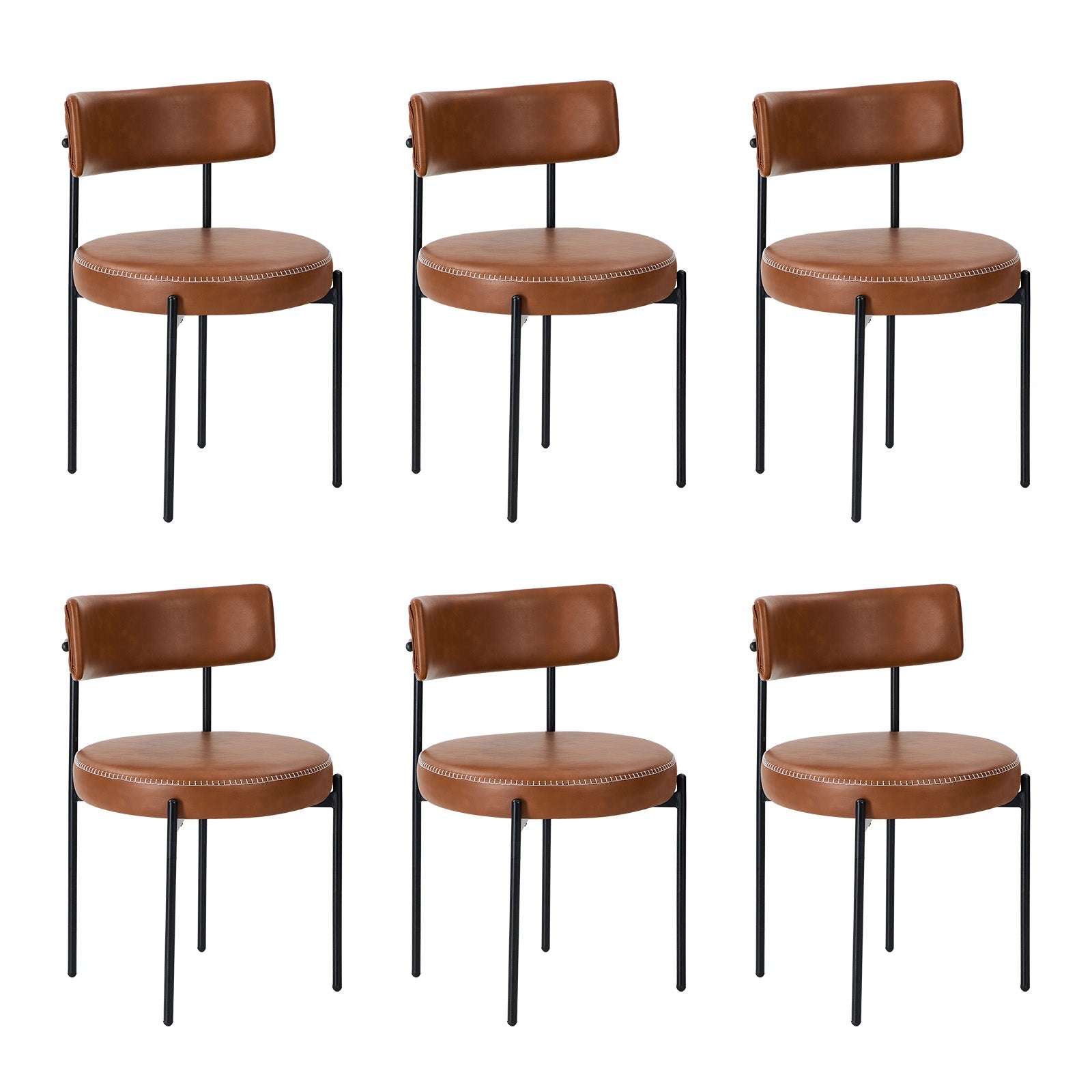 Oikiture 6x Dining Chair Round Kitchen Lounge Seats PU Leather Brown - Sunyee