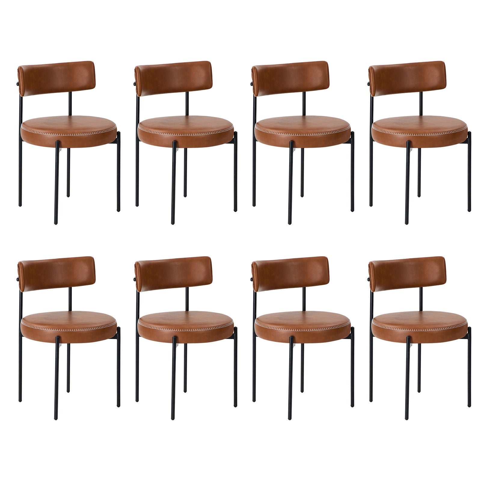 Oikiture 8x Dining Chair Round Kitchen Lounge Seats PU Leather Brown - Sunyee