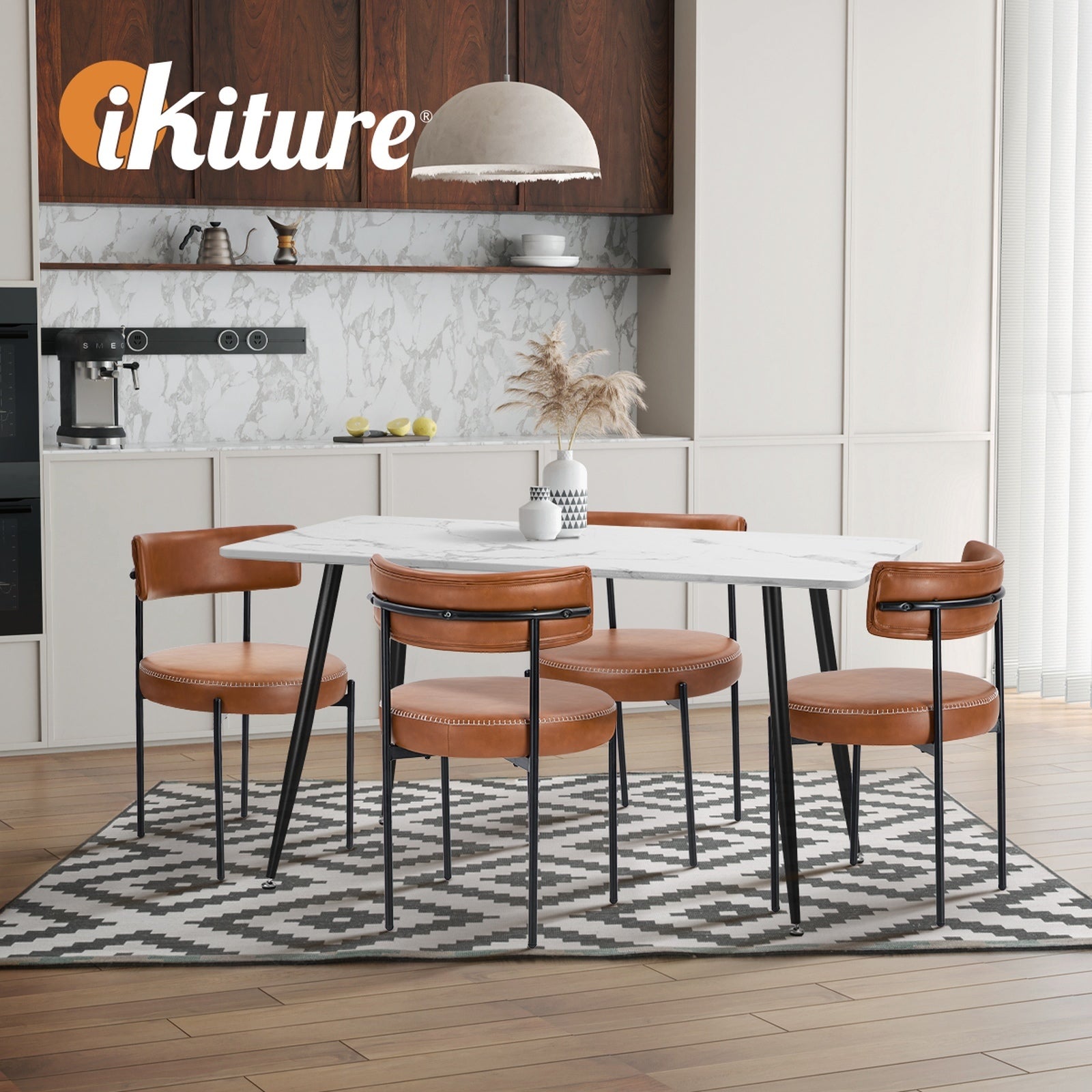 Oikiture 8x Dining Chair Round Kitchen Lounge Seats PU Leather Brown - Sunyee