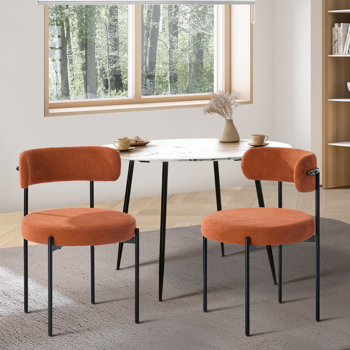 Oikiture 2x Dining Chair Round Boucle Kitchen Lounge Seats Backrest Orange