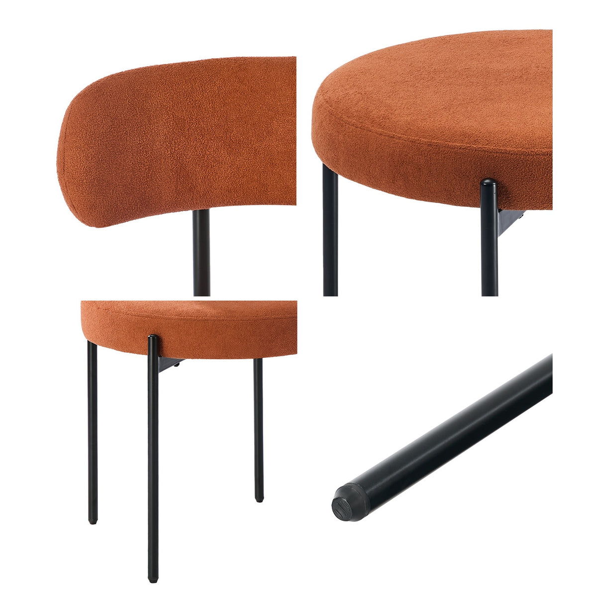 Oikiture 2x Dining Chair Round Boucle Kitchen Lounge Seats Backrest Orange