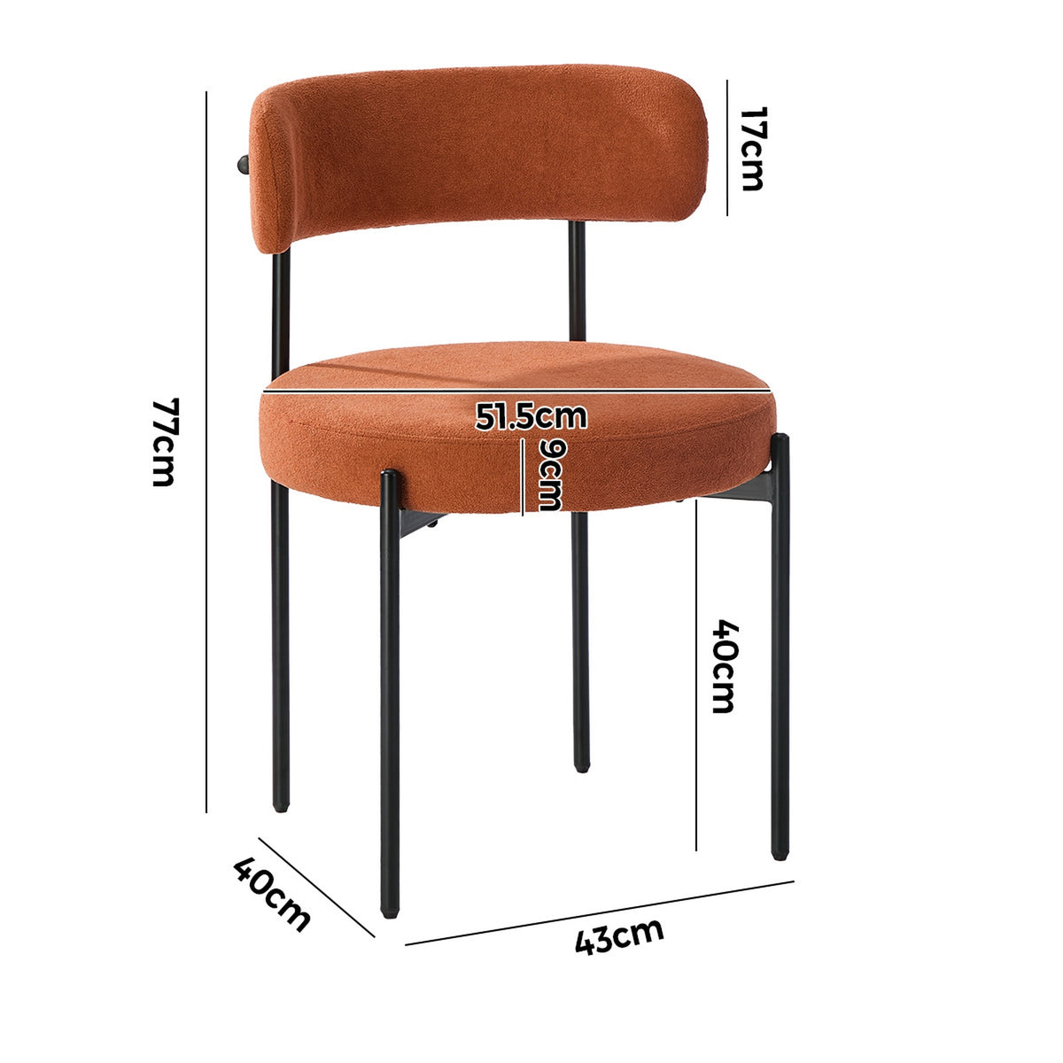 Oikiture 2x Dining Chair Round Boucle Kitchen Lounge Seats Backrest Orange