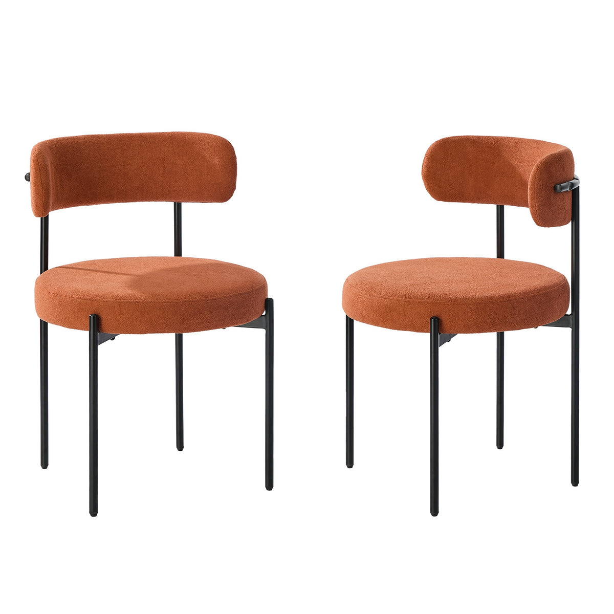 Oikiture 2x Dining Chair Round Boucle Kitchen Lounge Seats Backrest Orange
