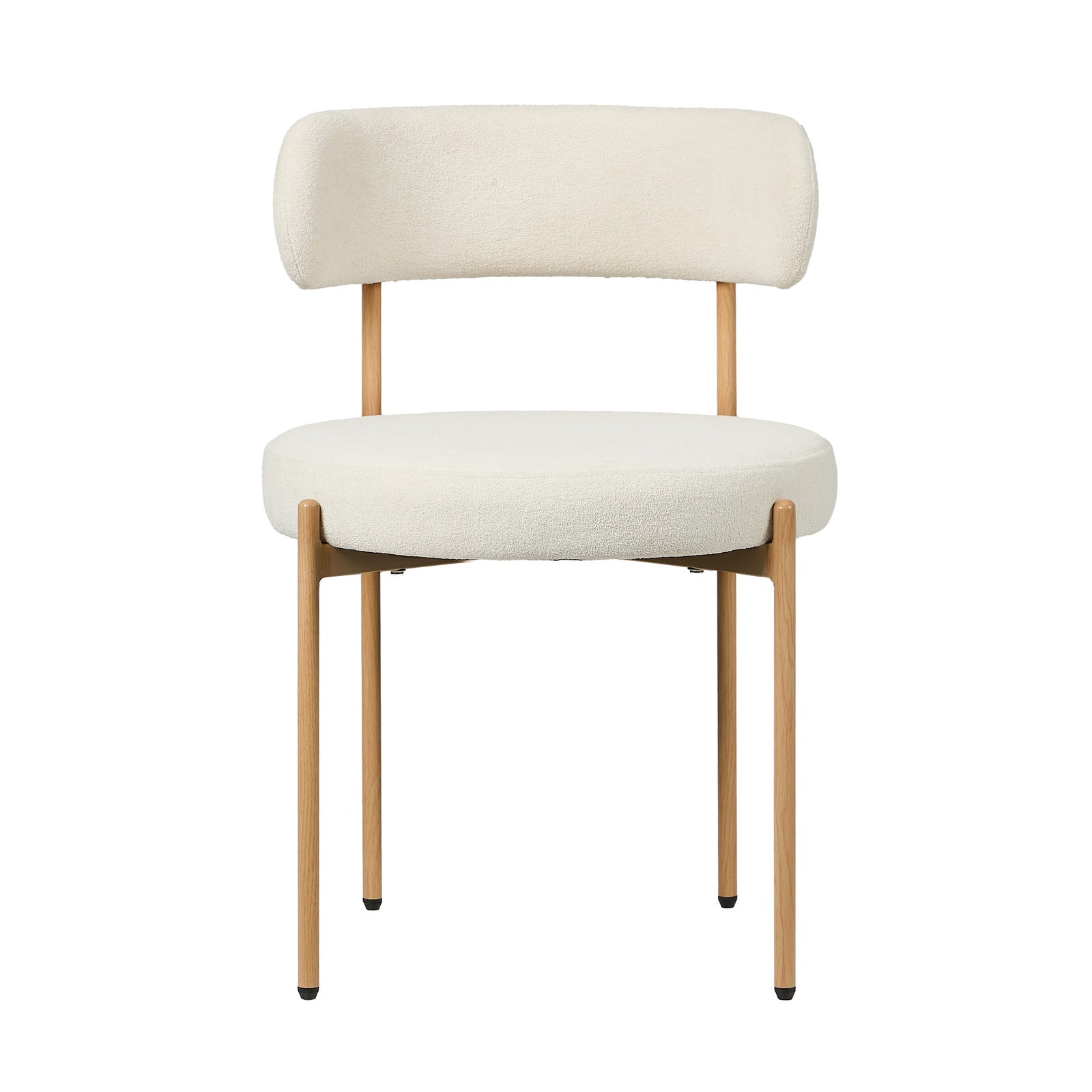 Oikiture 2x Dining Chair Round Boucle Kitchen Lounge Seats White&Natural - Sunyee
