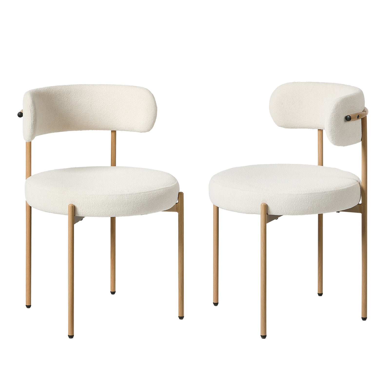 Oikiture 2x Dining Chair Round Boucle Kitchen Lounge Seats White&Natural - Sunyee