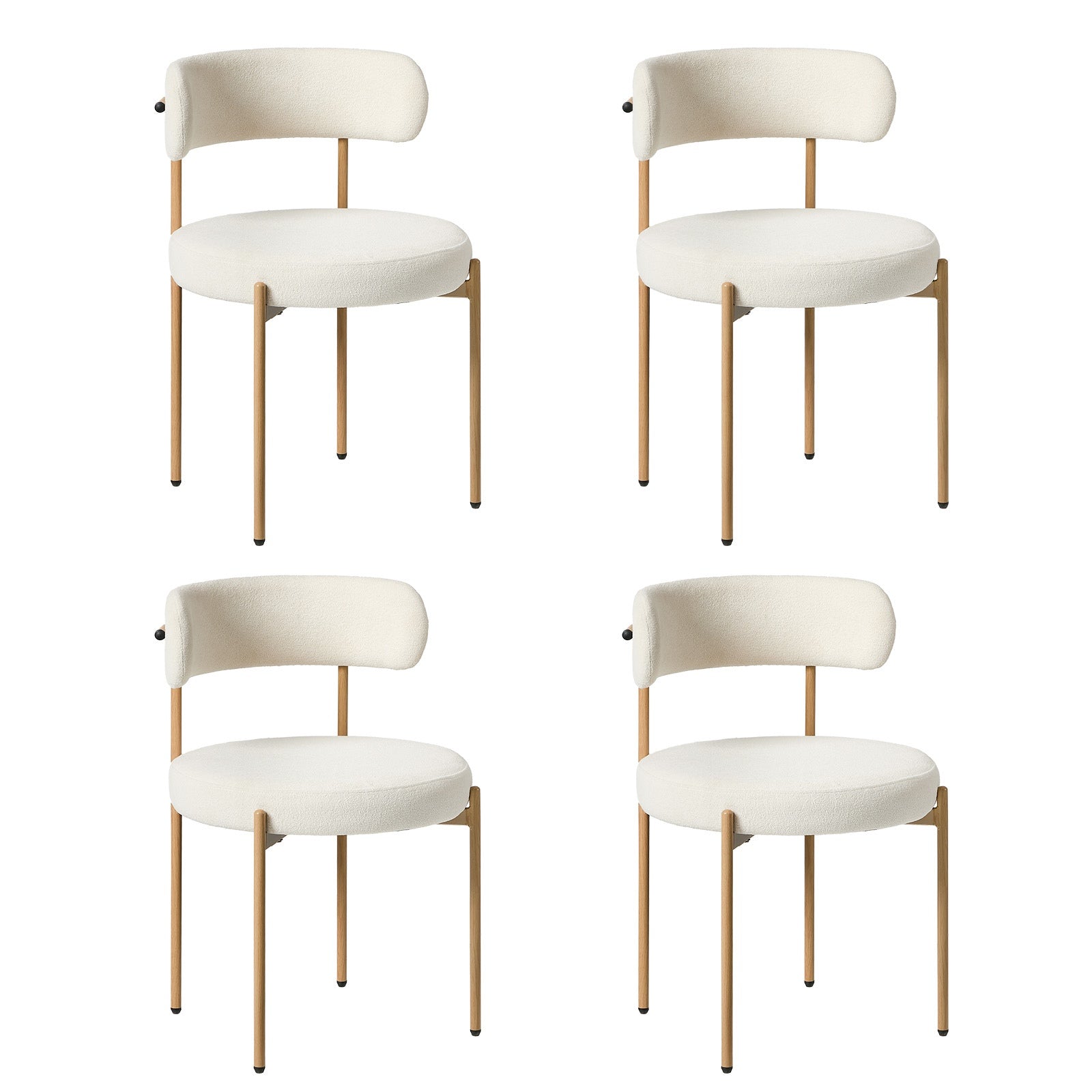Oikiture 4x Dining Chair Round Boucle Kitchen Lounge Seats White&Natural - Sunyee