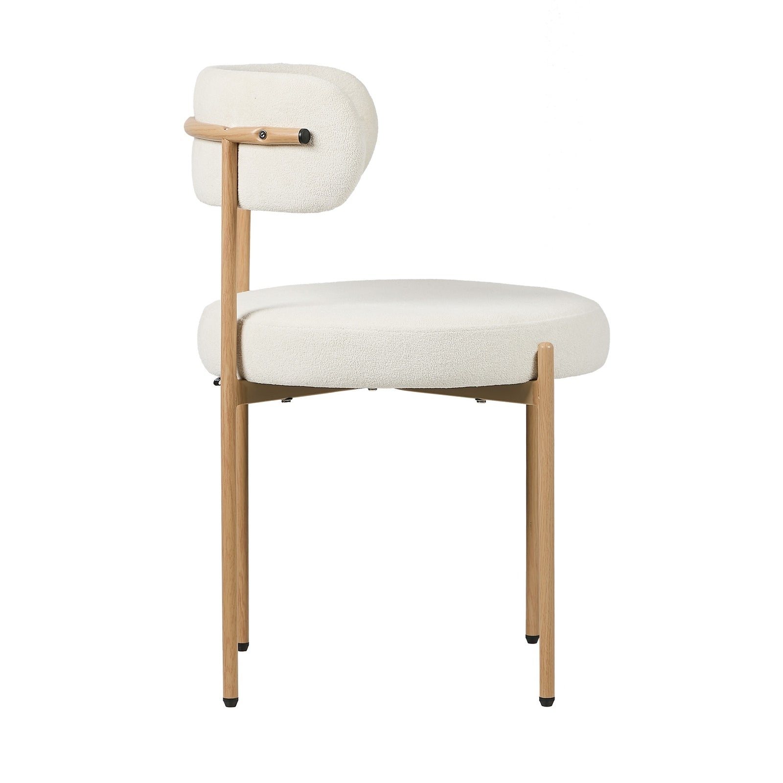 Oikiture 4x Dining Chair Round Boucle Kitchen Lounge Seats White&Natural - Sunyee