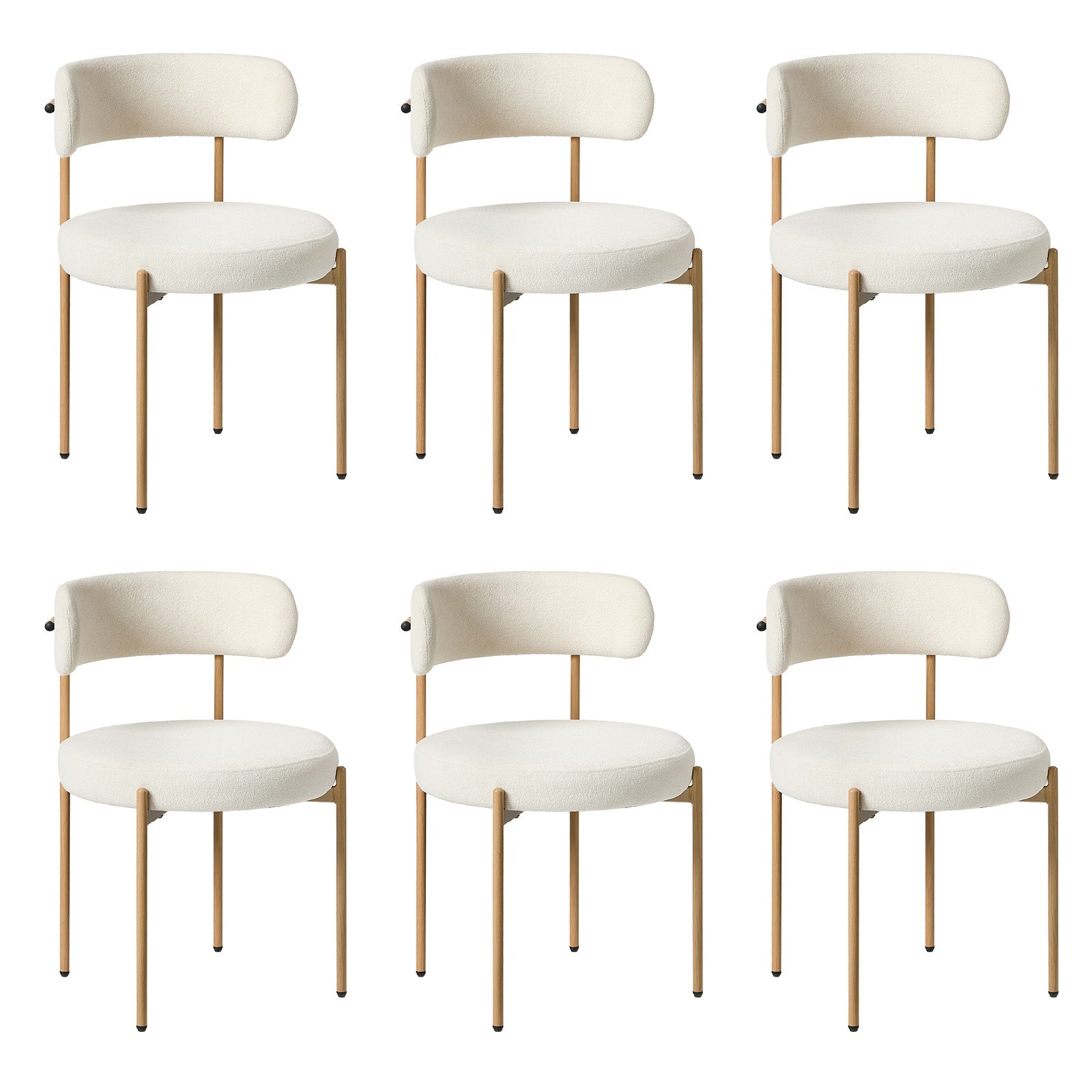 Oikiture 6x Dining Chair Round Boucle Kitchen Lounge Seats White&Natural - Sunyee