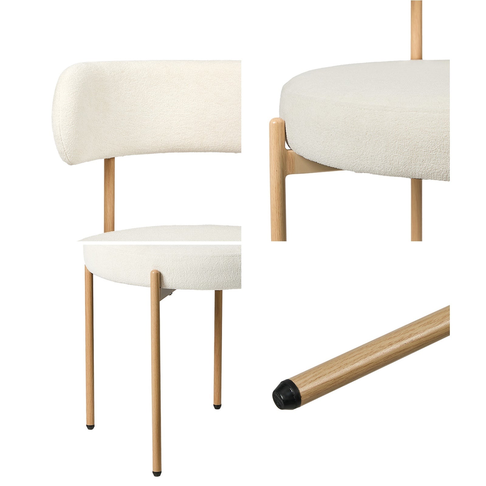 Oikiture 6x Dining Chair Round Boucle Kitchen Lounge Seats White&Natural - Sunyee