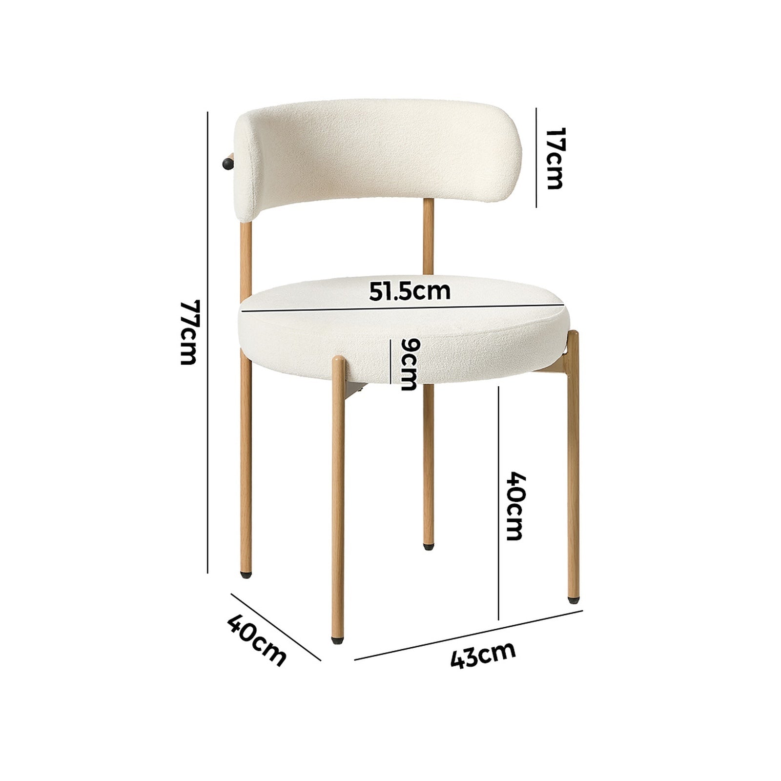 Oikiture 6x Dining Chair Round Boucle Kitchen Lounge Seats White&Natural - Sunyee