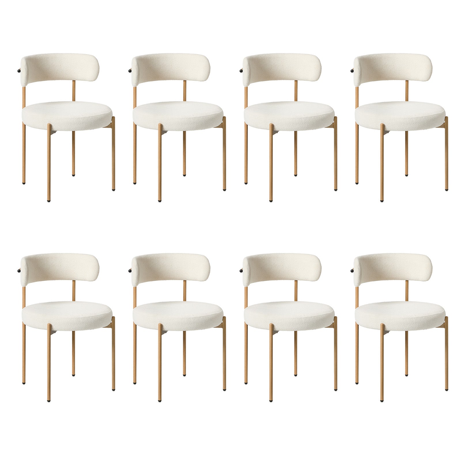 Oikiture 8x Dining Chair Round Boucle Kitchen Lounge Seats White&Natural - Sunyee
