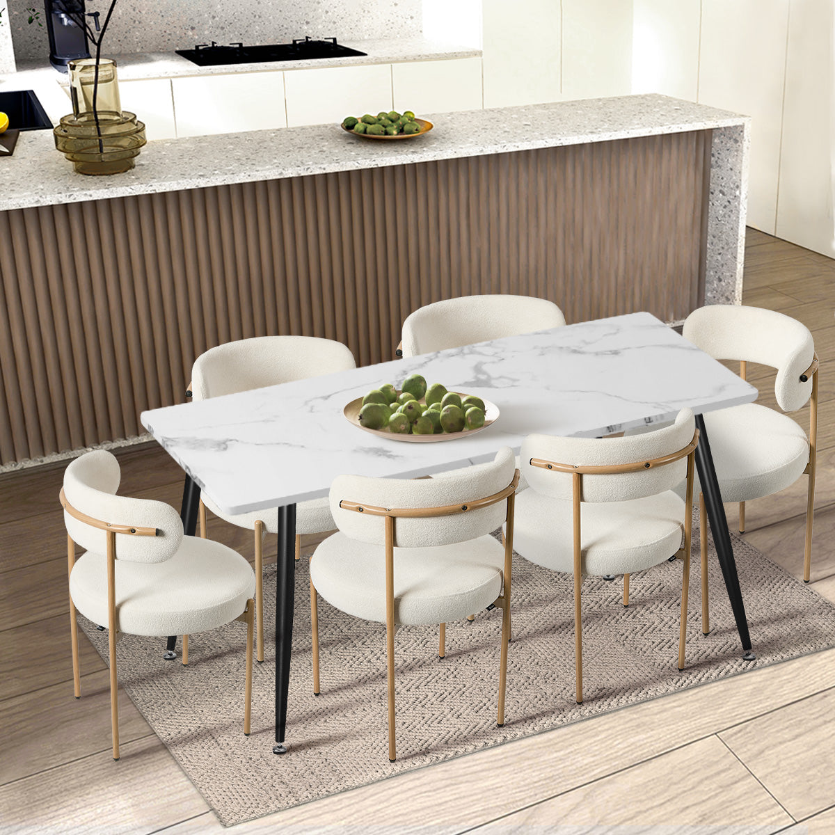 Oikiture 8x Dining Chair Round Boucle Kitchen Lounge Seats White&Natural - Sunyee