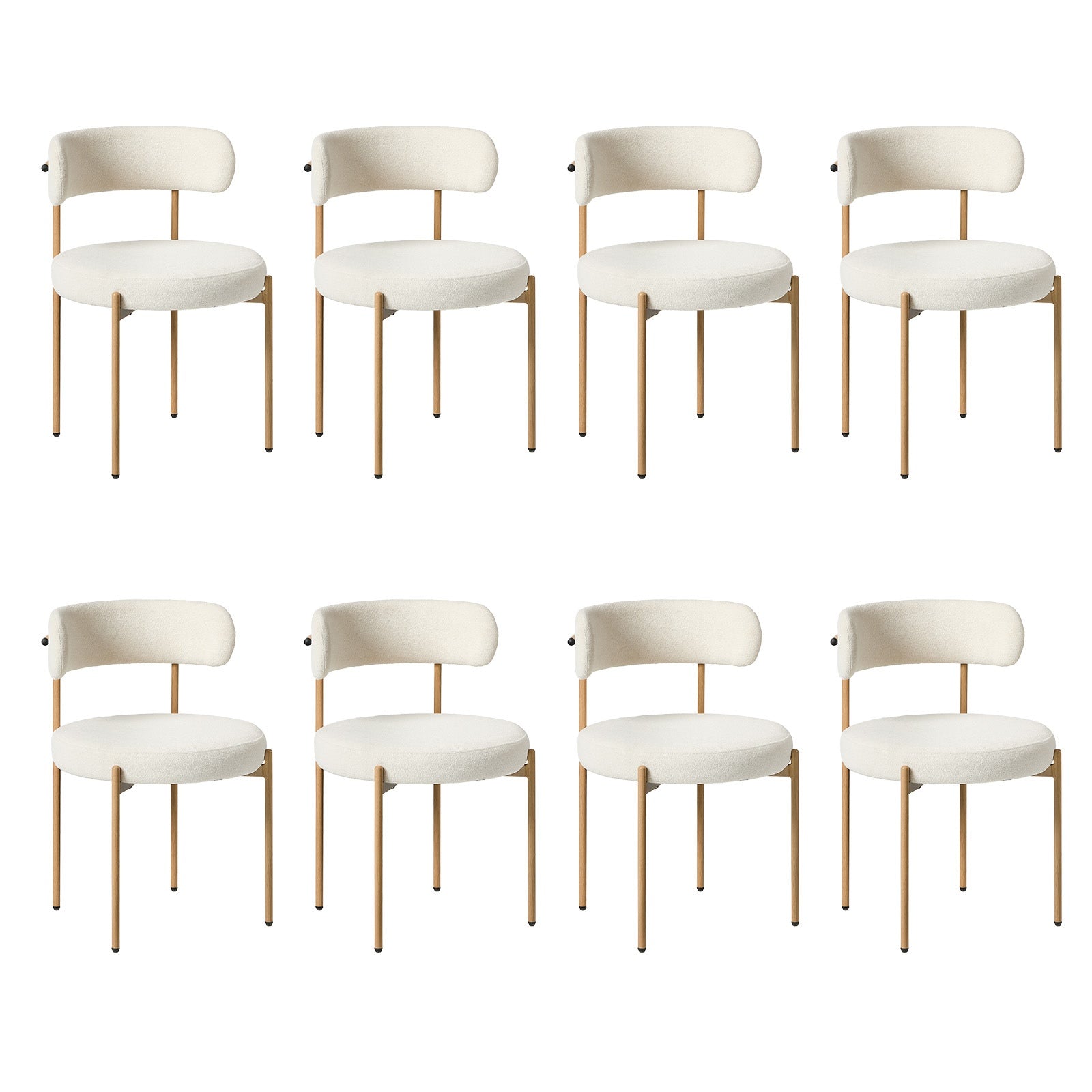 Oikiture 8x Dining Chair Round Boucle Kitchen Lounge Seats White&Natural - Sunyee