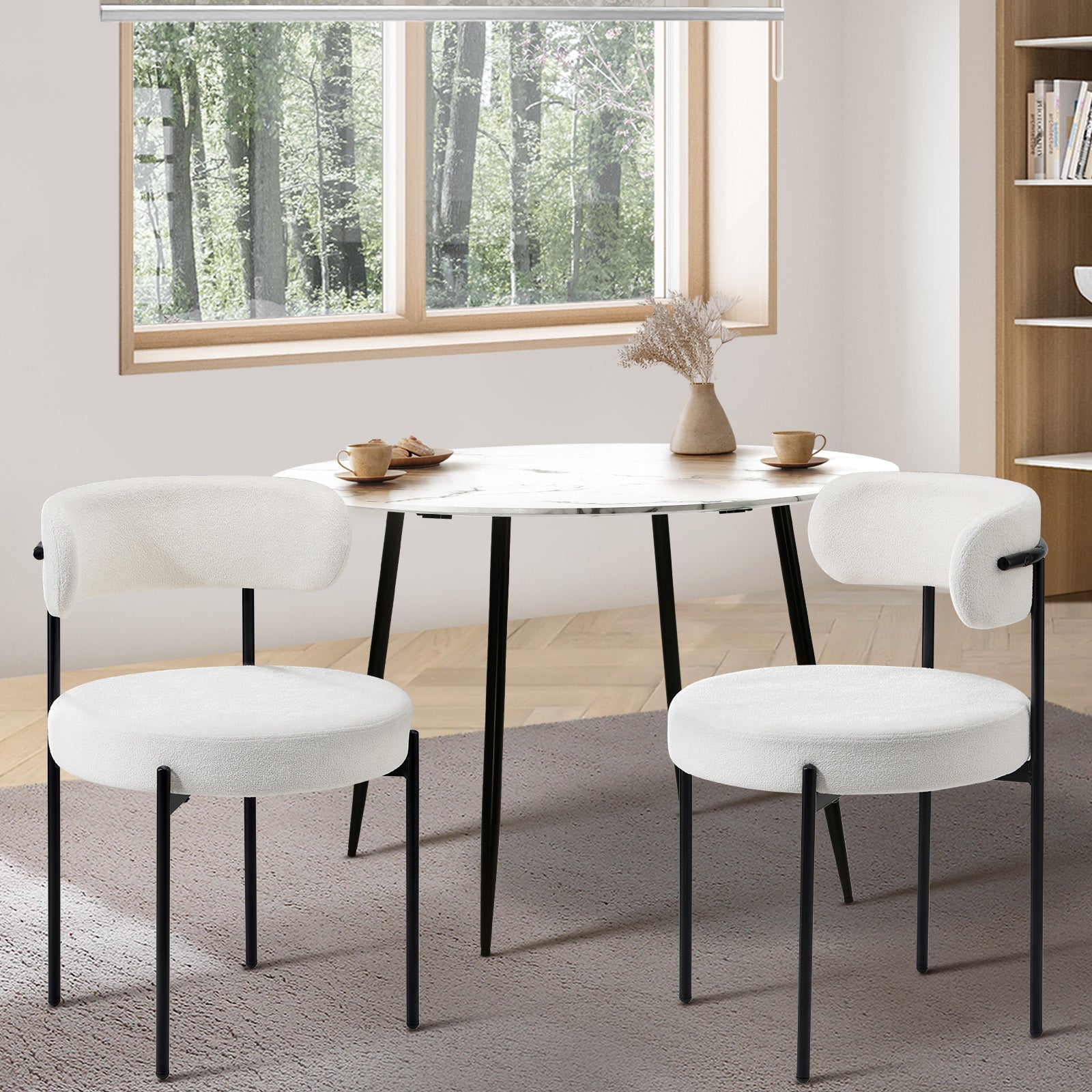 Oikiture 2x Dining Chair Round Boucle Kitchen Lounge Seats Backrest White - Sunyee