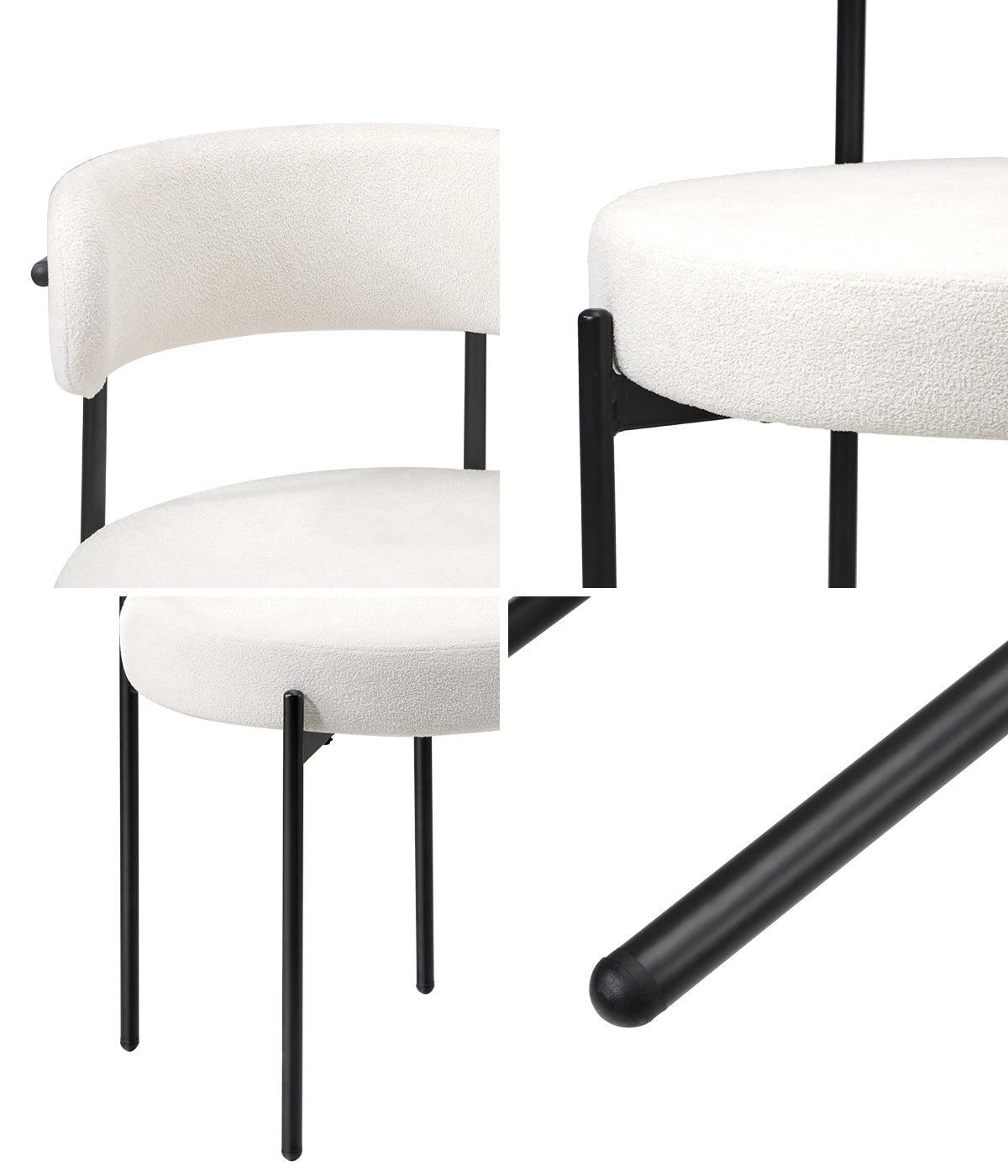 Oikiture 2x Dining Chair Round Boucle Kitchen Lounge Seats Backrest White - Sunyee