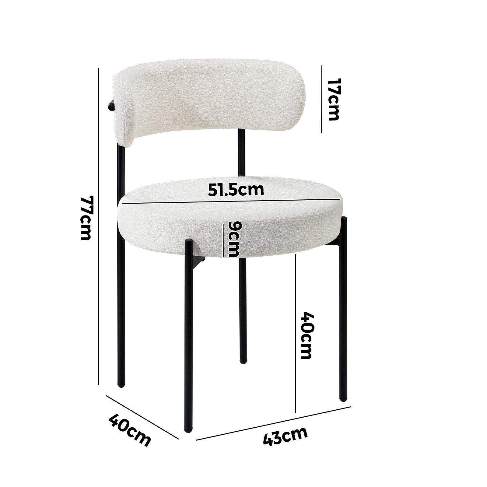 Oikiture 2x Dining Chair Round Boucle Kitchen Lounge Seats Backrest White - Sunyee