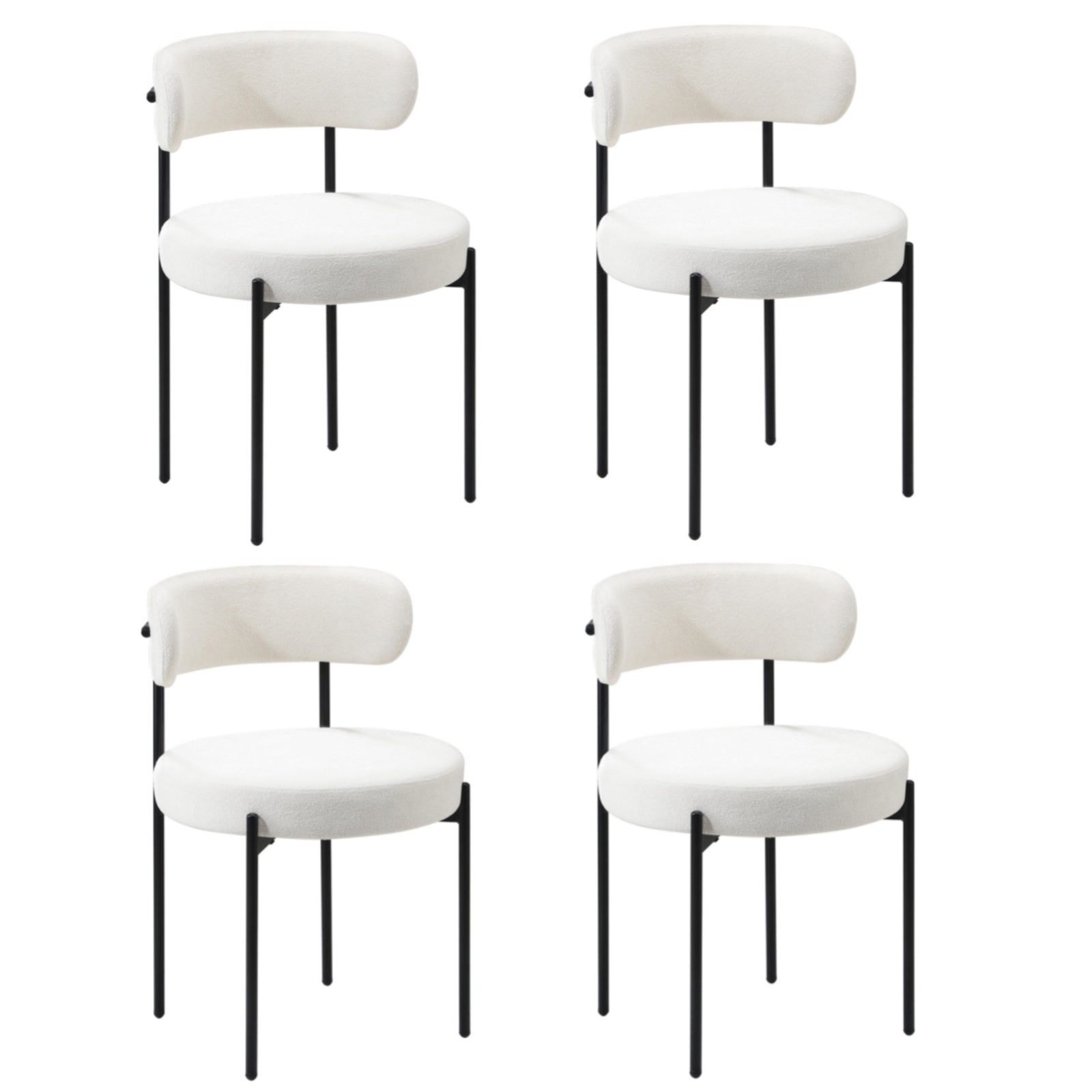 Oikiture 4x Dining Chair Round Boucle Kitchen Lounge Seats Backrest White - Sunyee