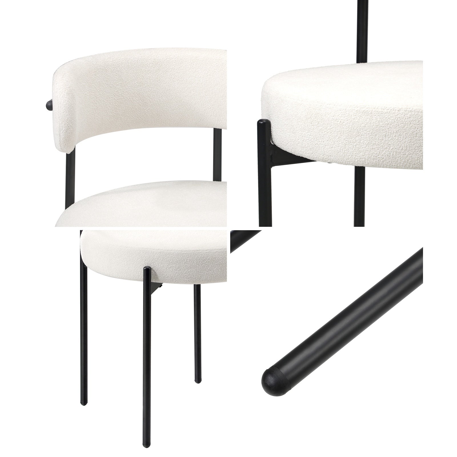Oikiture 4x Dining Chair Round Boucle Kitchen Lounge Seats Backrest White - Sunyee