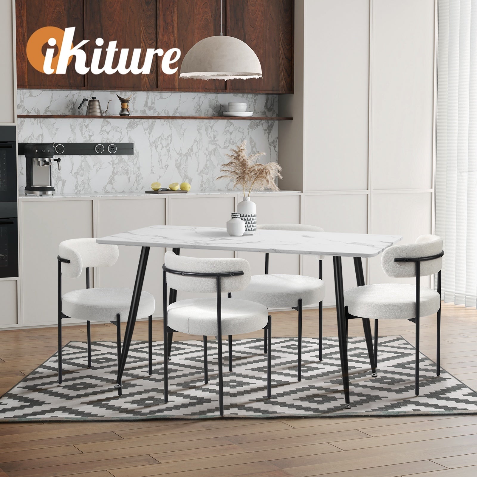 Oikiture 4x Dining Chair Round Boucle Kitchen Lounge Seats Backrest White - Sunyee