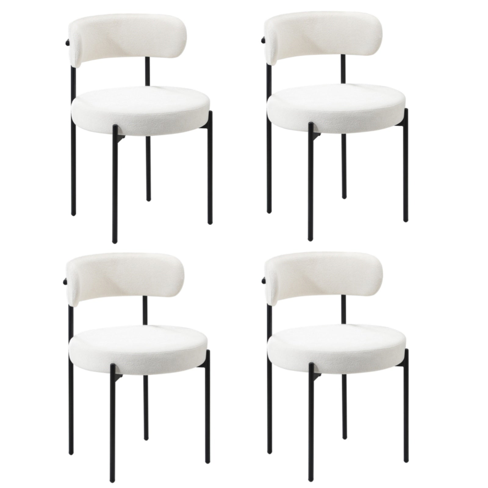 Oikiture 4x Dining Chair Round Boucle Kitchen Lounge Seats Backrest White - Sunyee