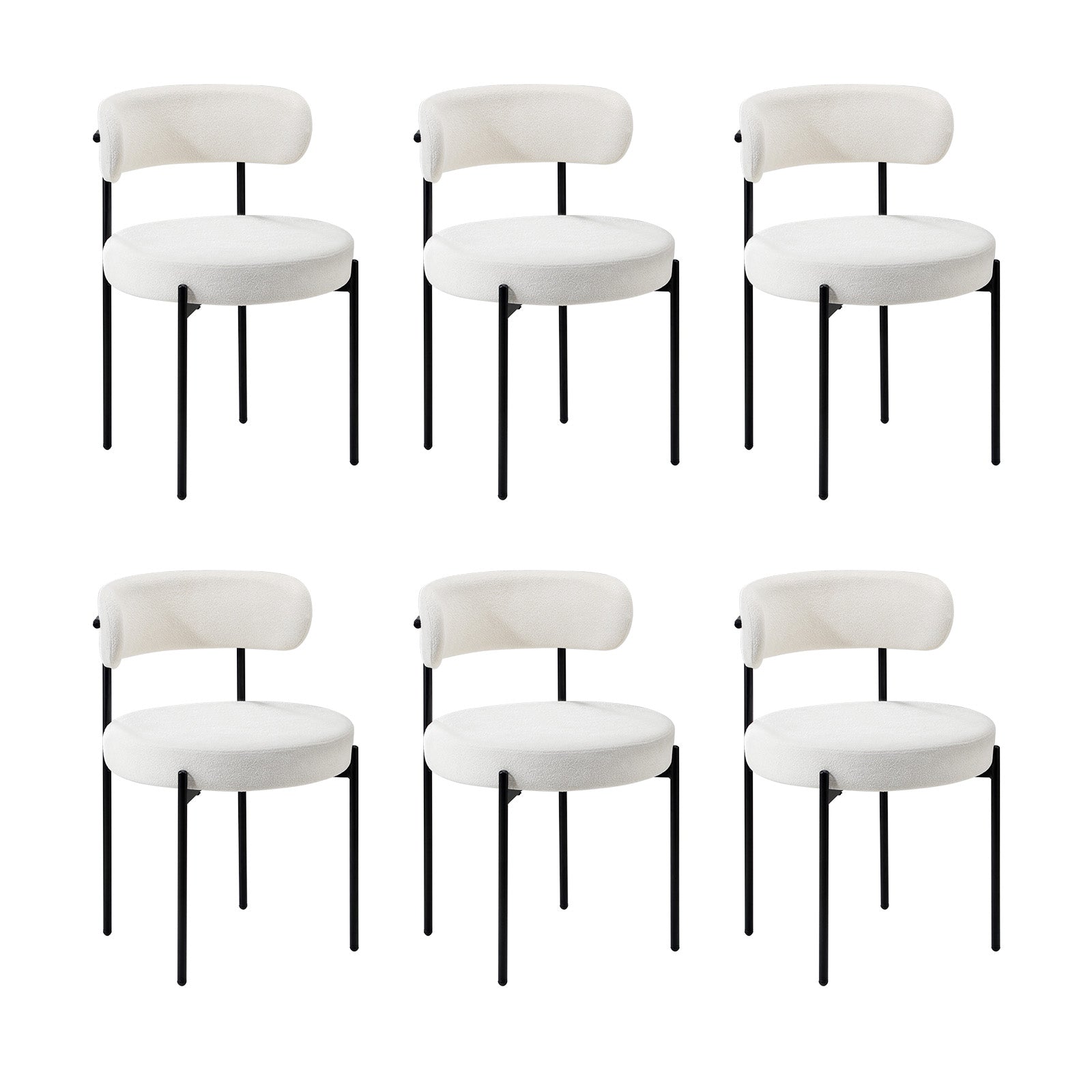 Oikiture 6x Dining Chair Round Boucle Kitchen Lounge Seats Backrest White - Sunyee